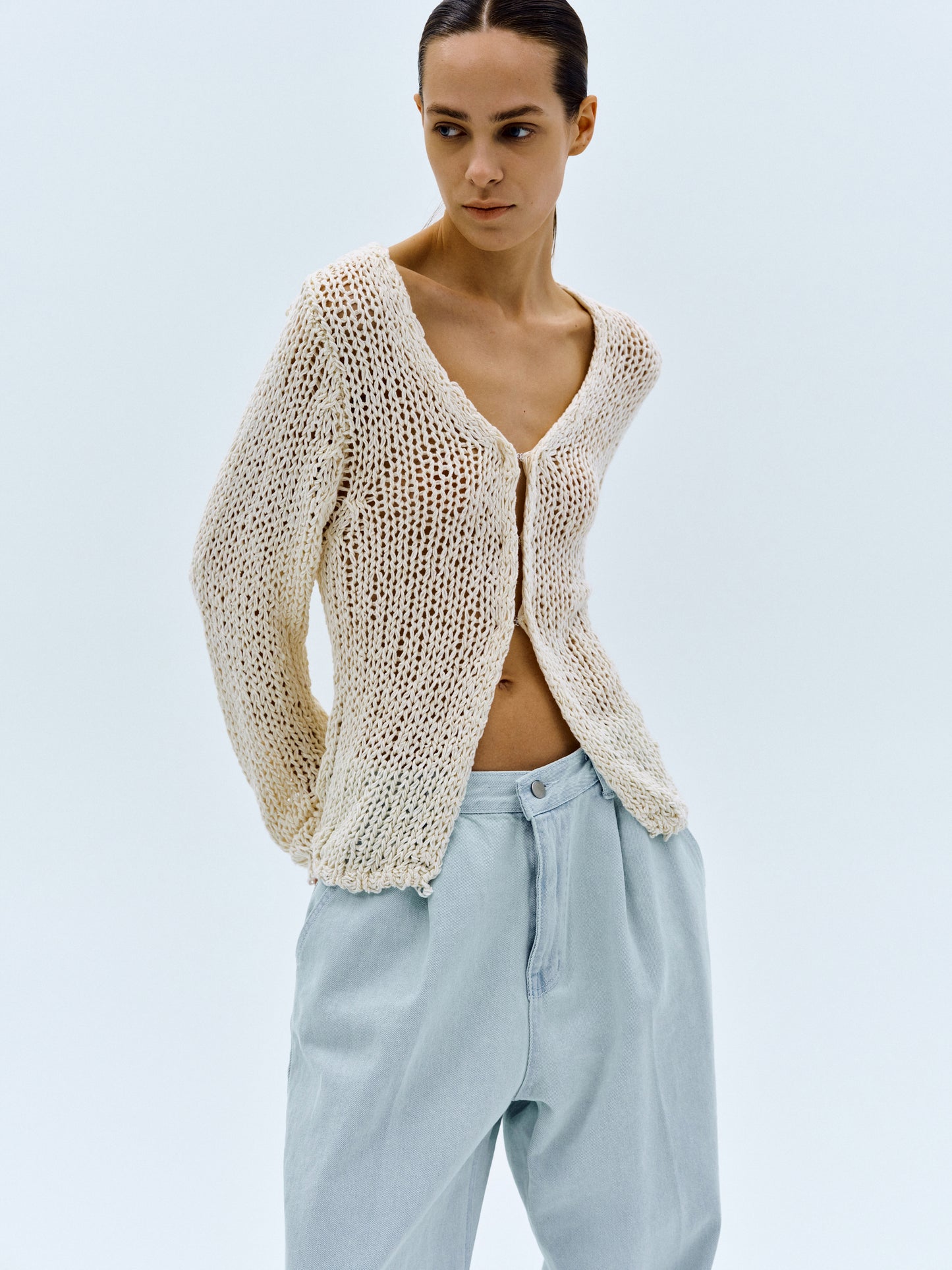 Crochet Knitted Top, Beige