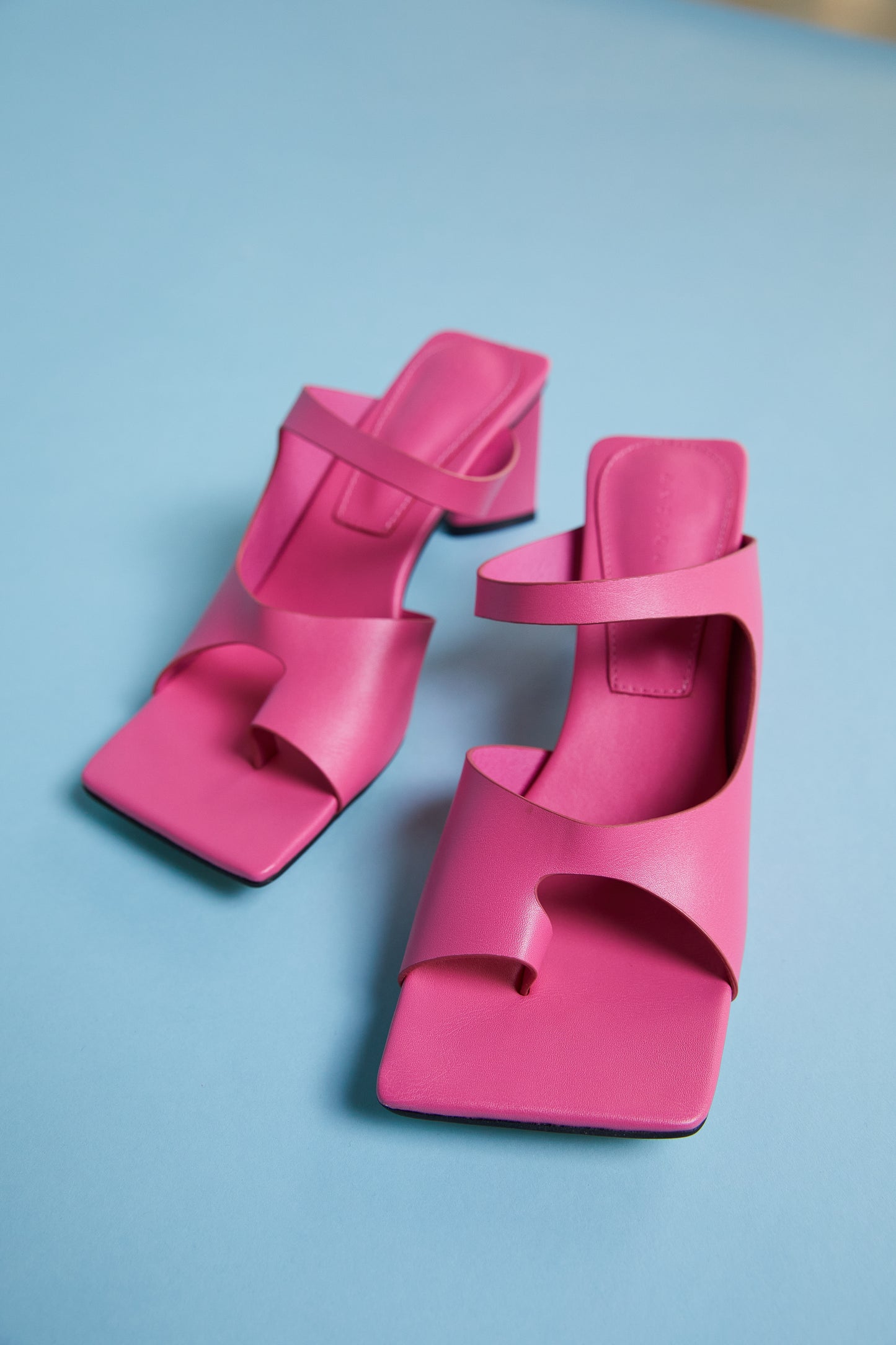 Square Toe Heeled Slides, Pink