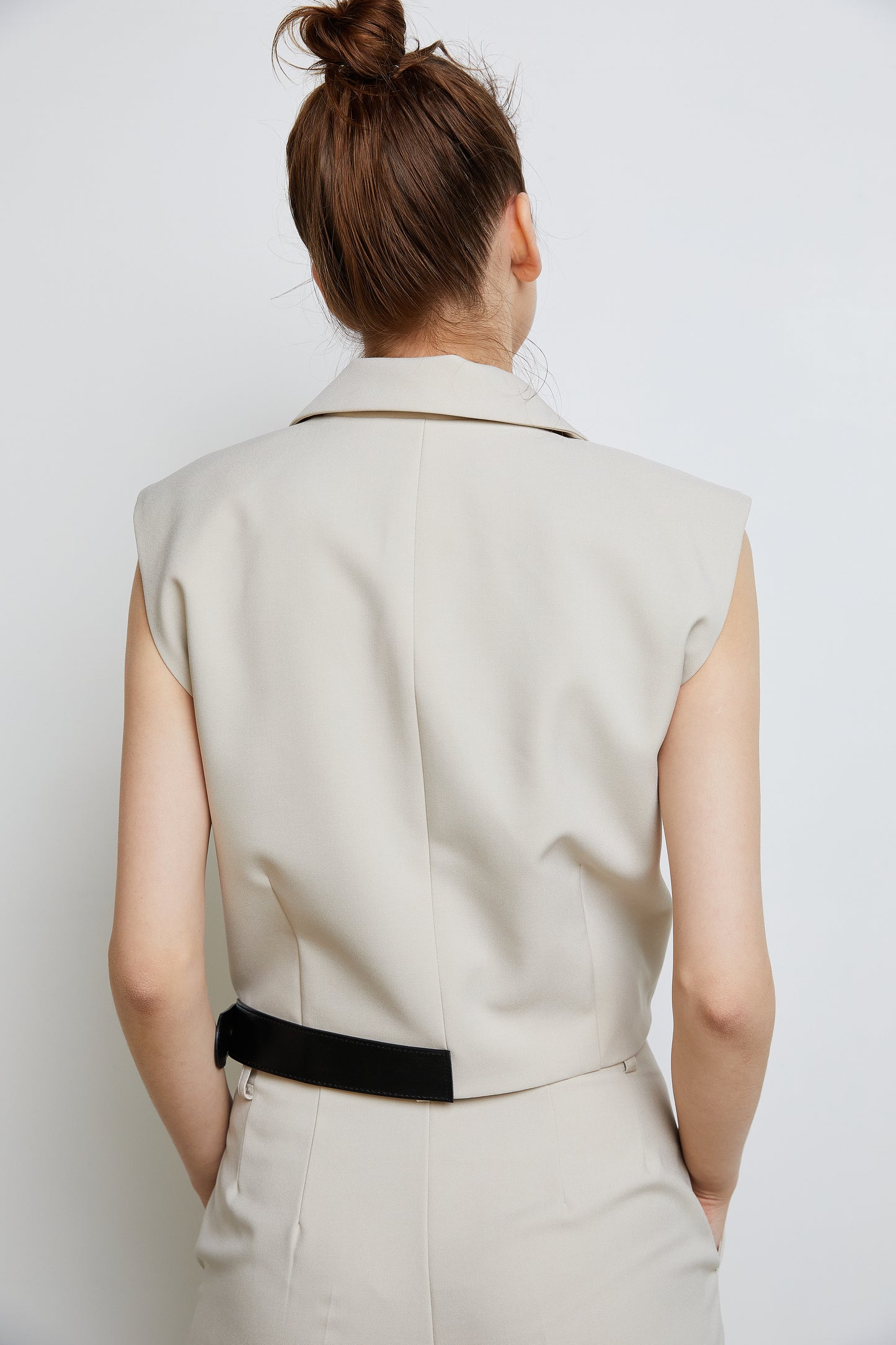 Draped Belted Vest, Beige