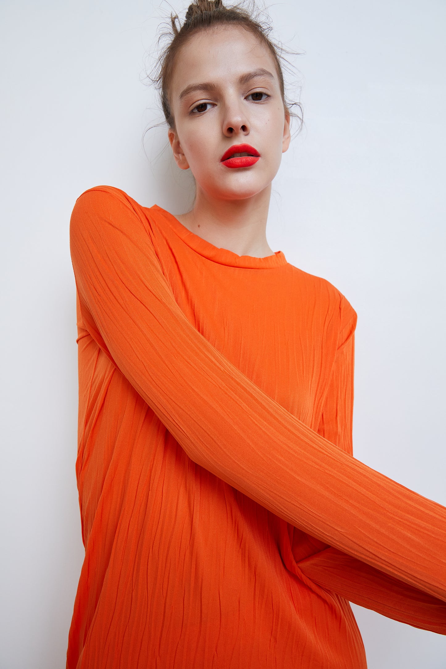 Pleated Long Dress, Orange