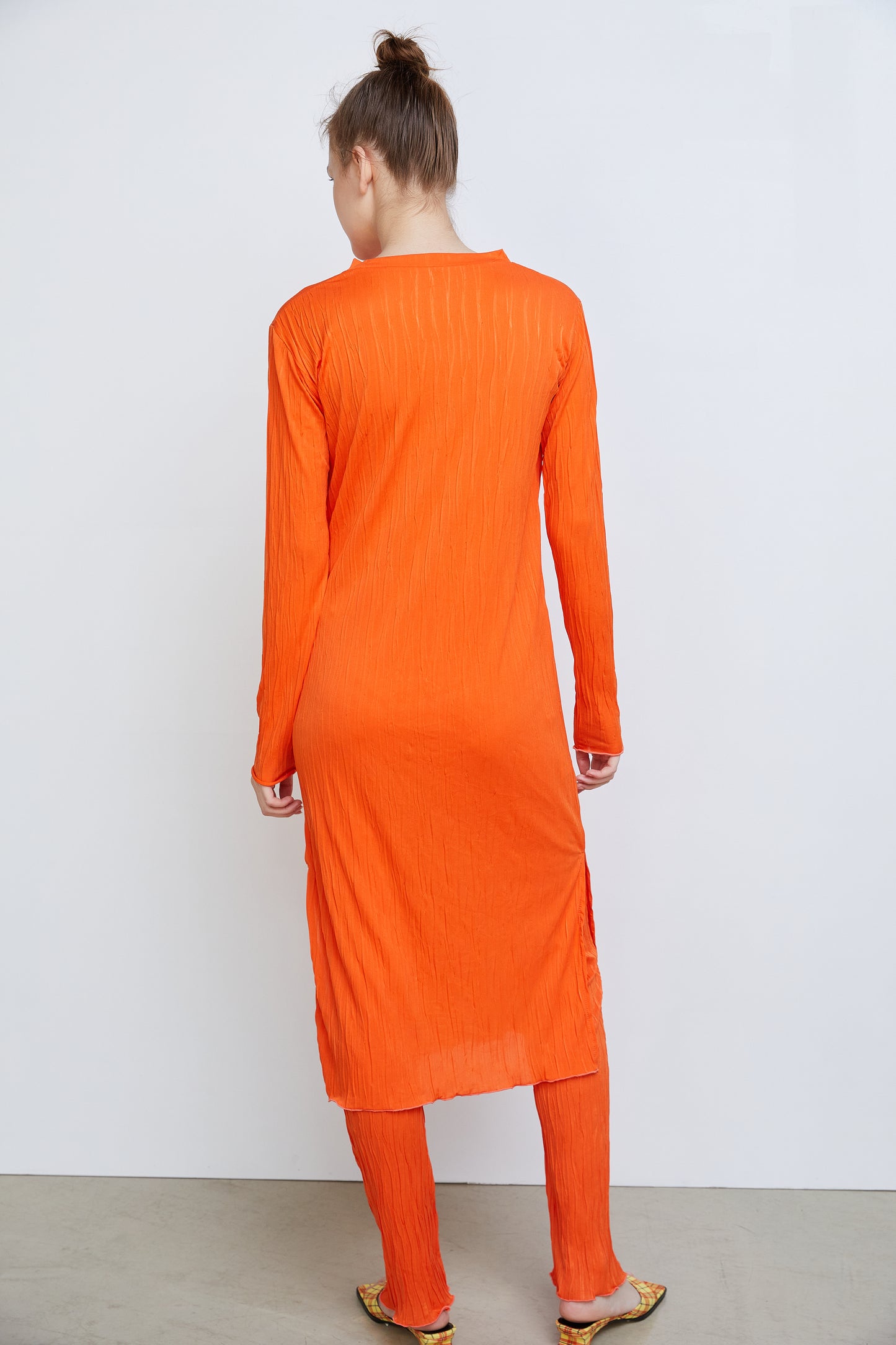 Elastic Waist Pleated Pants, Orange