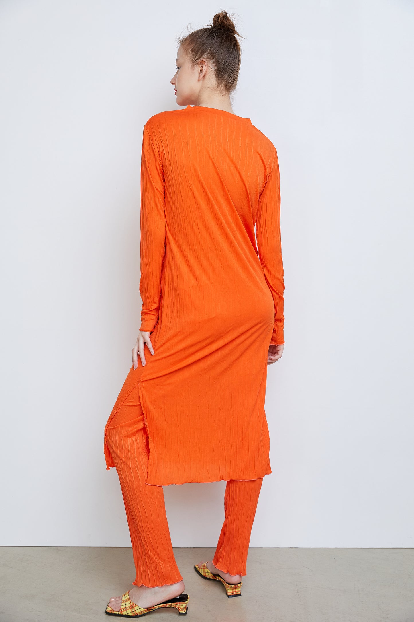 Pleated Long Dress, Orange