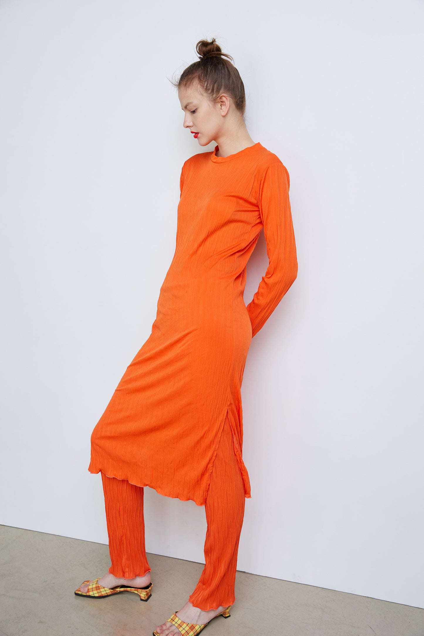 Pleated Long Dress, Orange