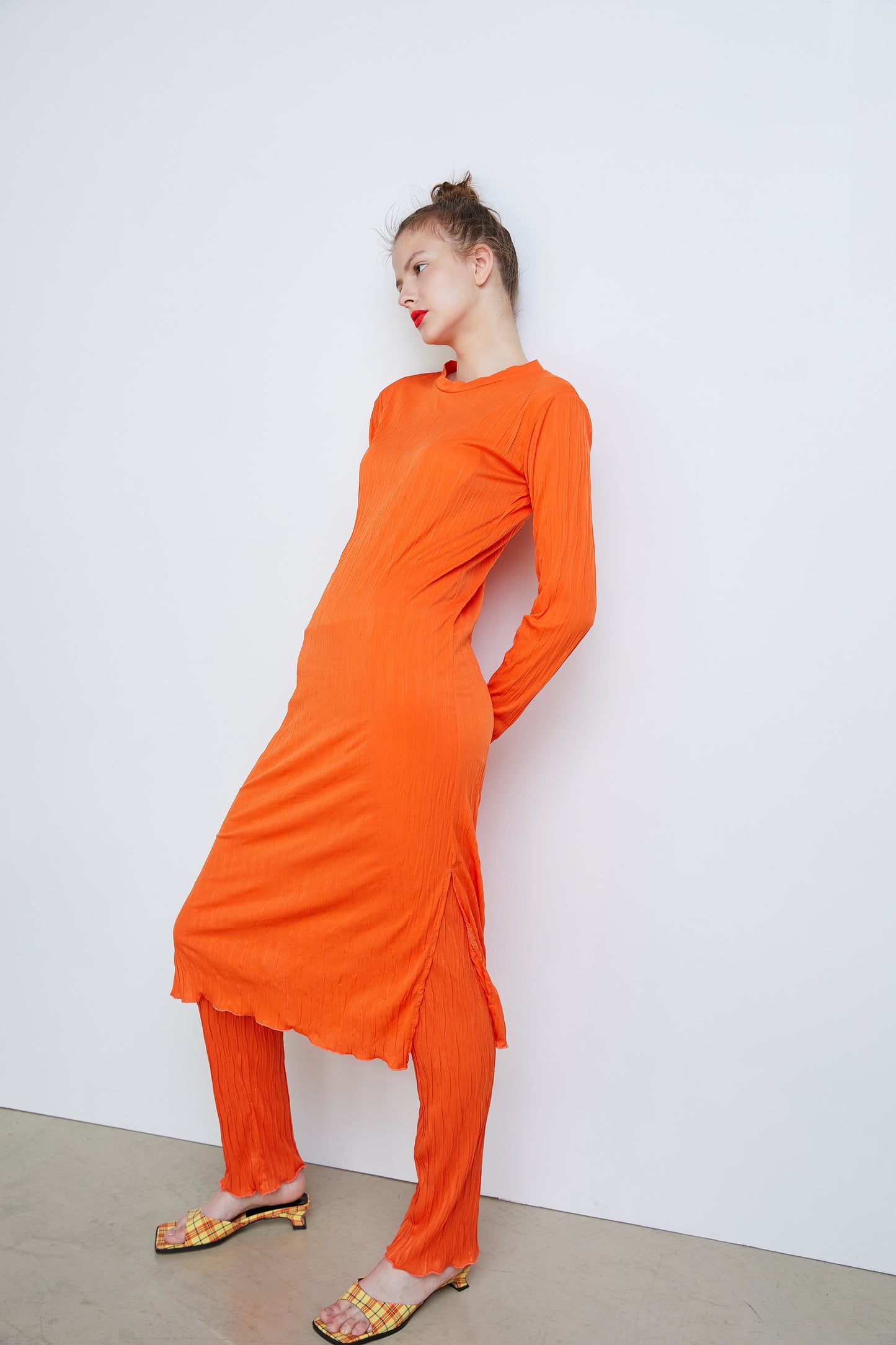 Pleated Long Dress, Orange