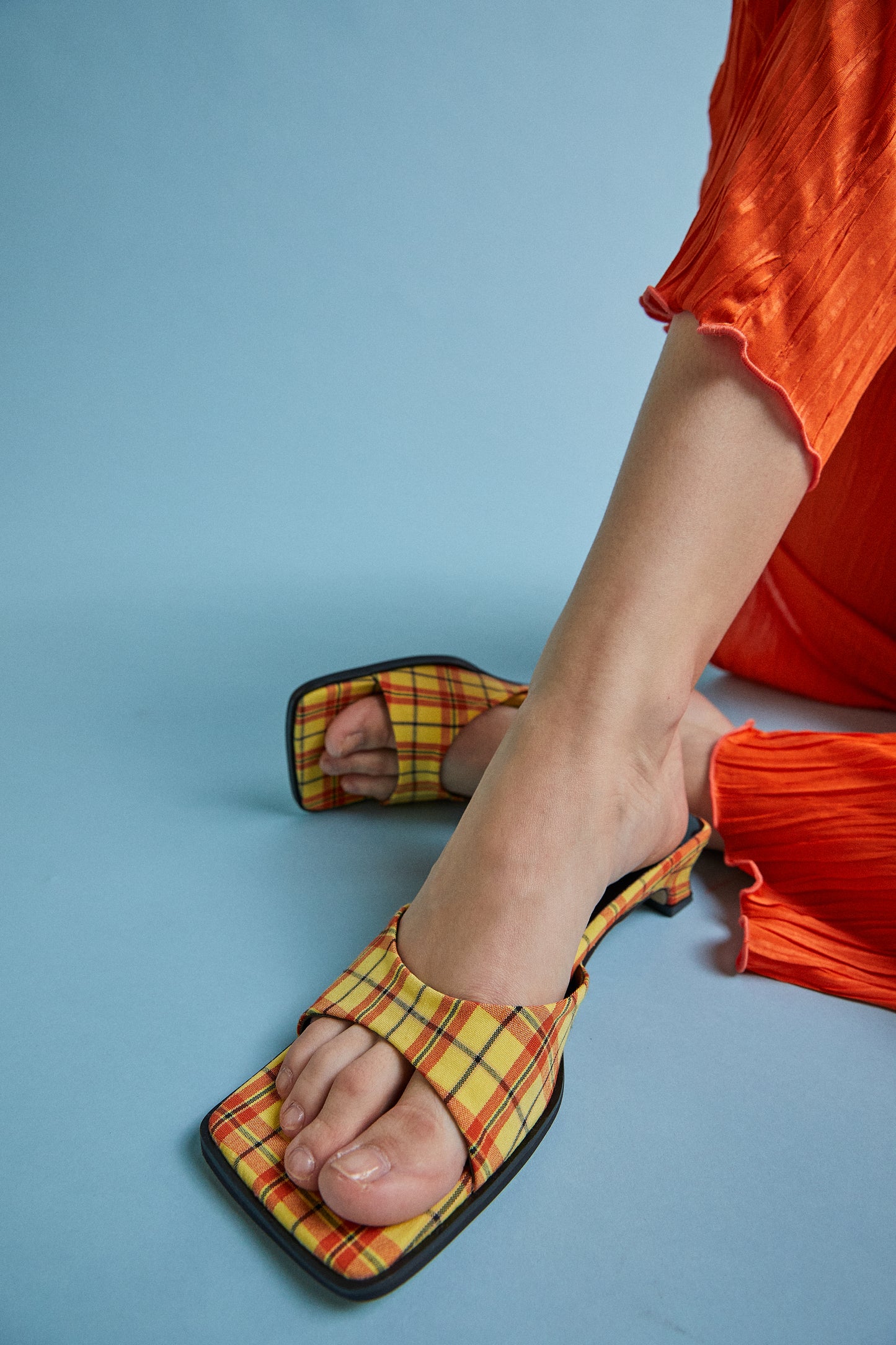 Squared Toe Mule, Tangerine Gingham