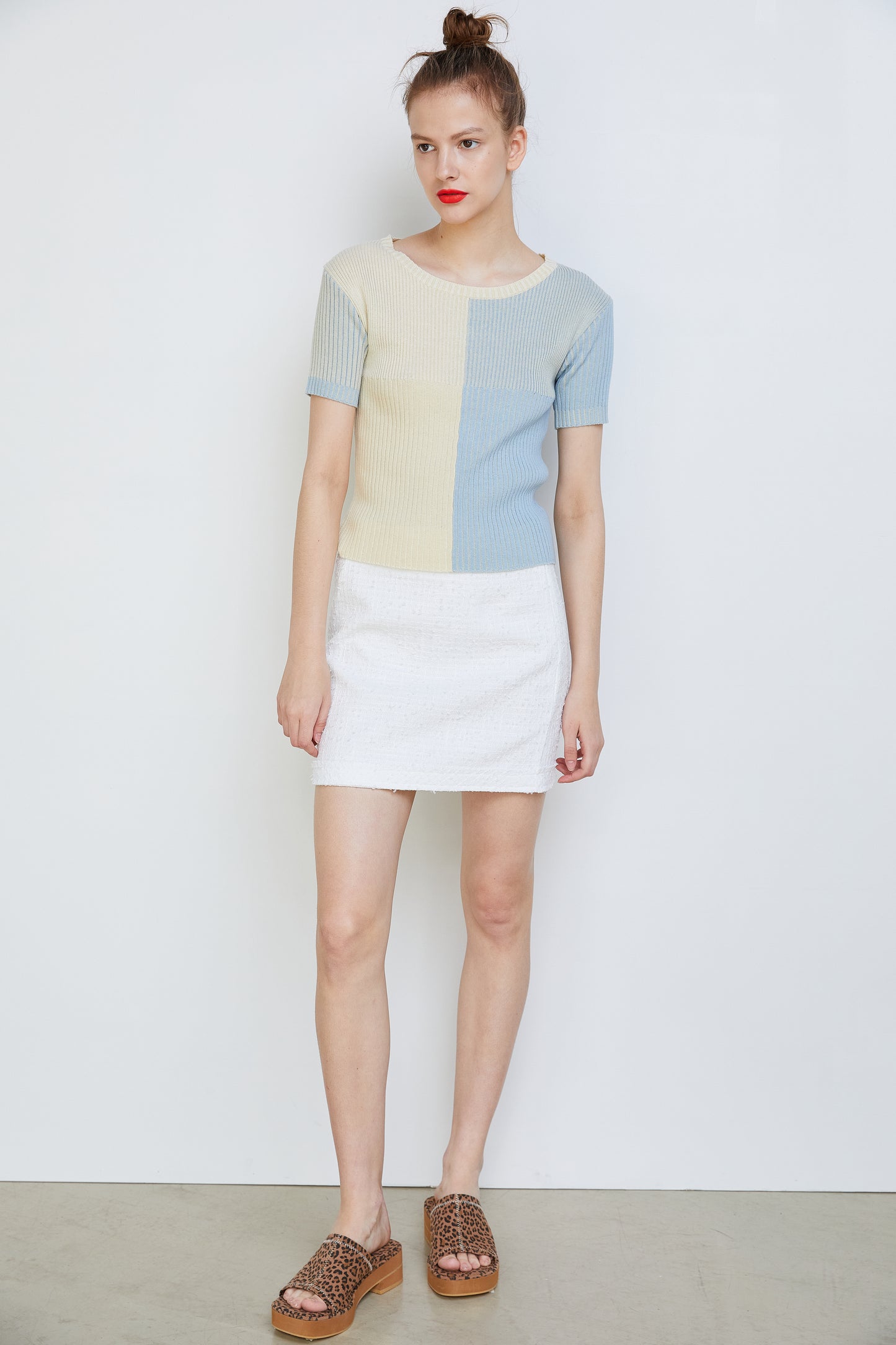 Colorblock Ribbed Knit Top, Blue
