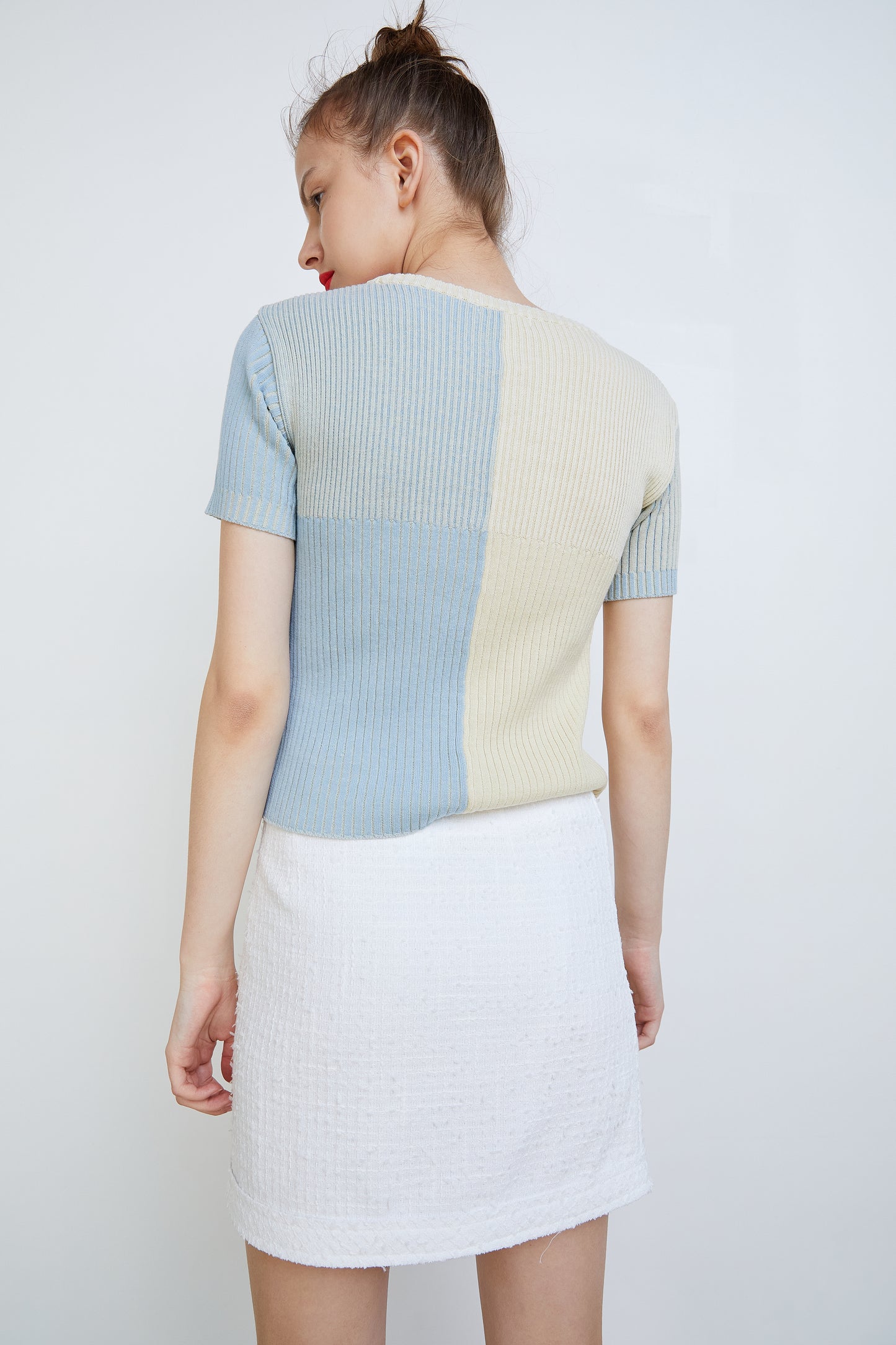 Colorblock Ribbed Knit Top, Blue
