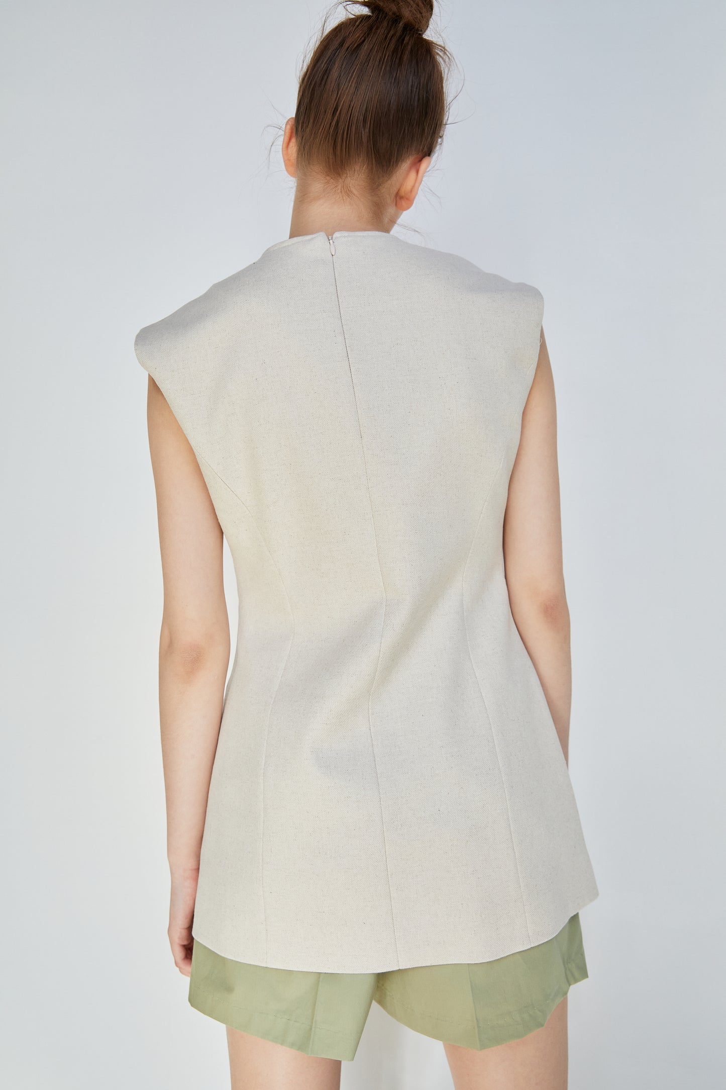 Lace-up Tie Front Linen Vest, Beige