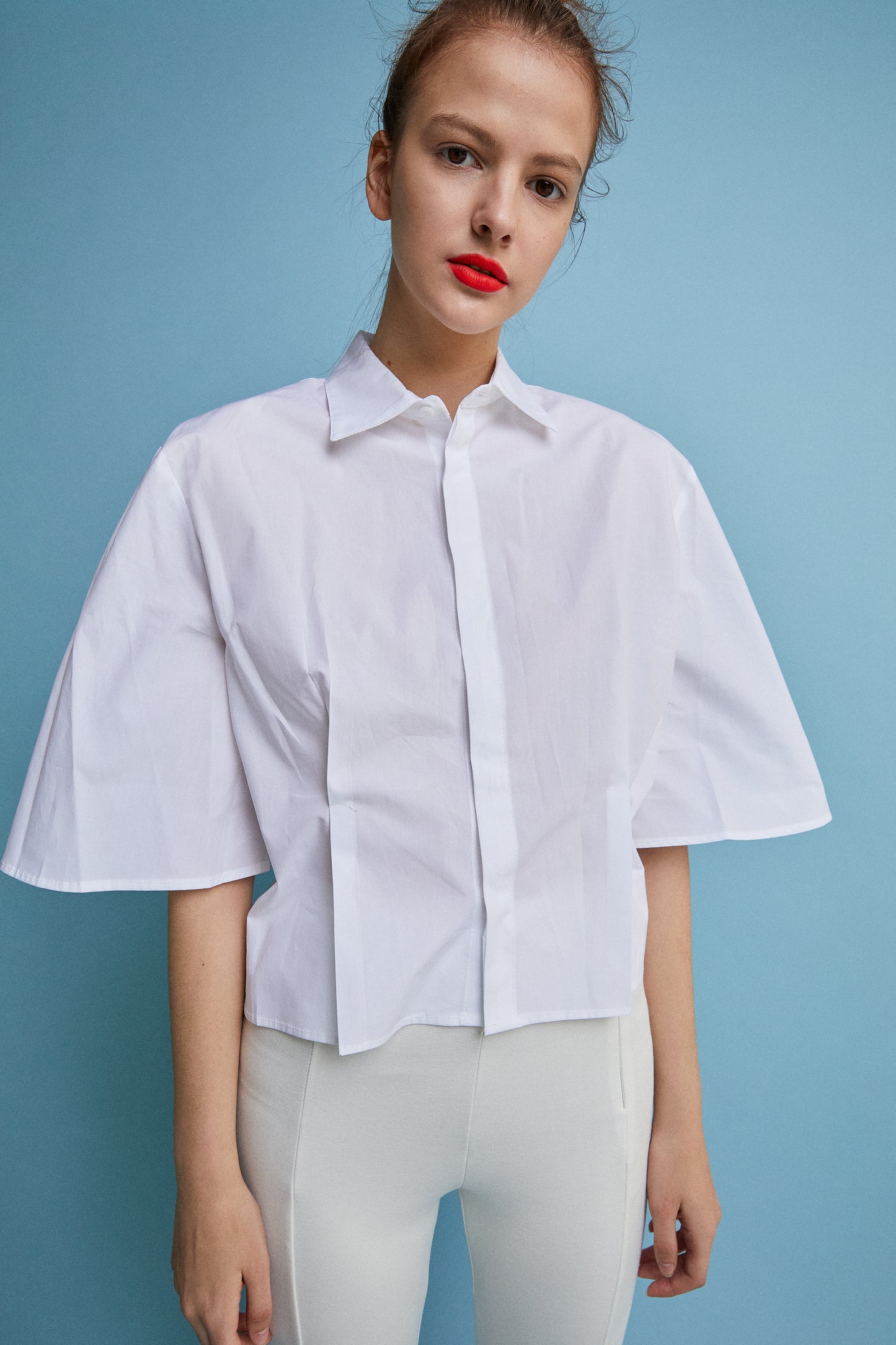 Volume Sleeve Cotton Shirt, White