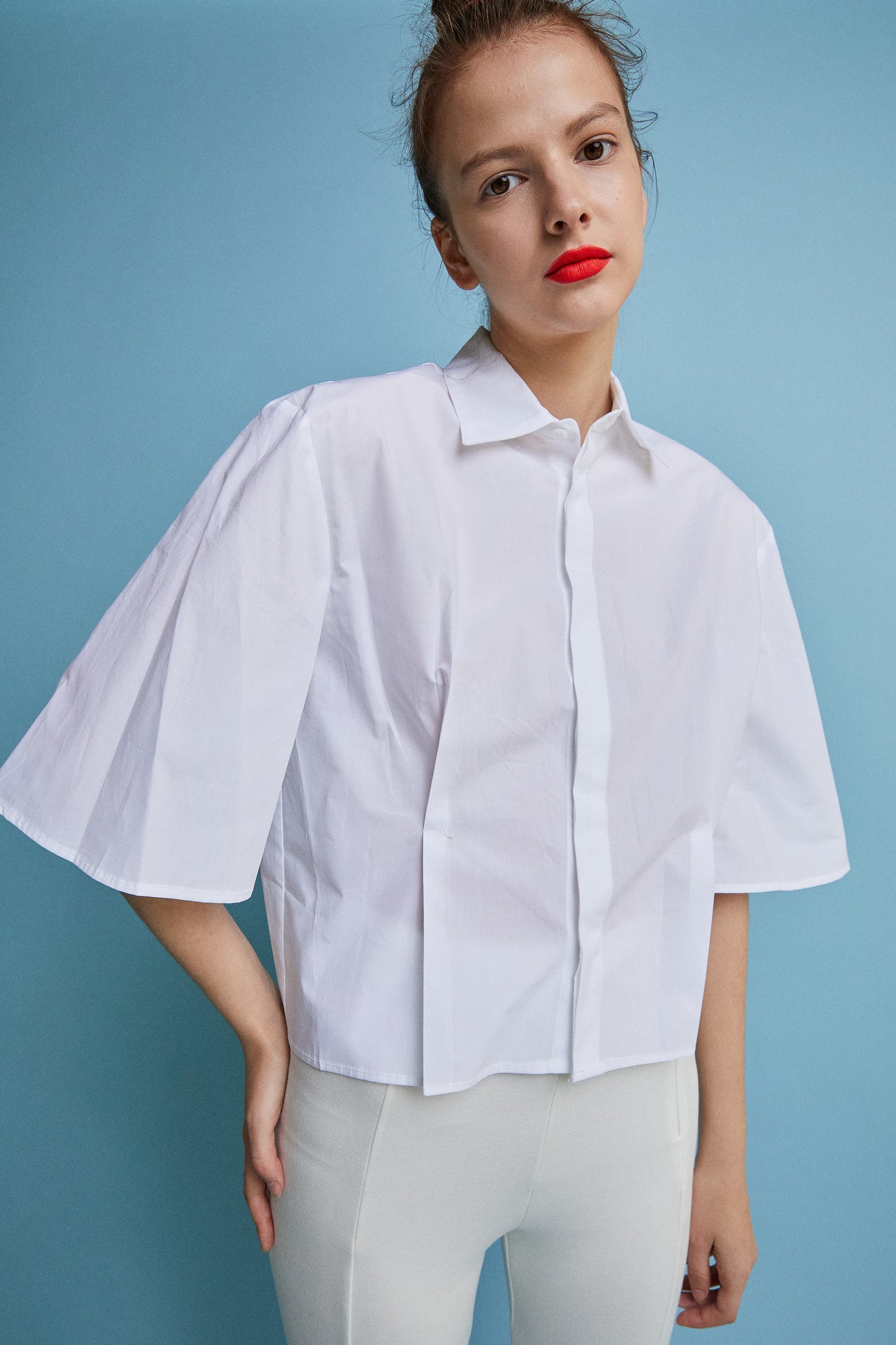 Volume Sleeve Cotton Shirt, White