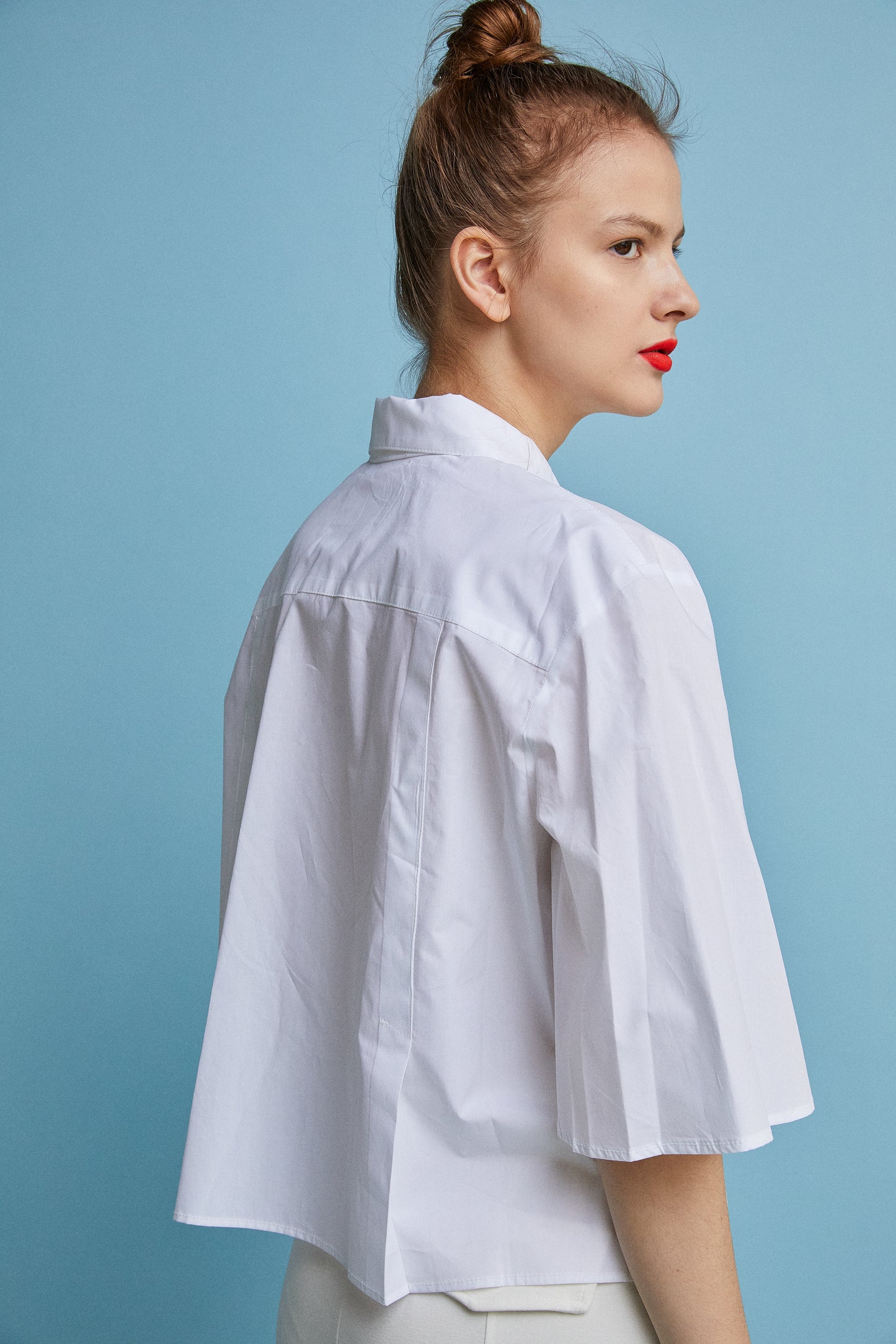 Volume Sleeve Cotton Shirt, White