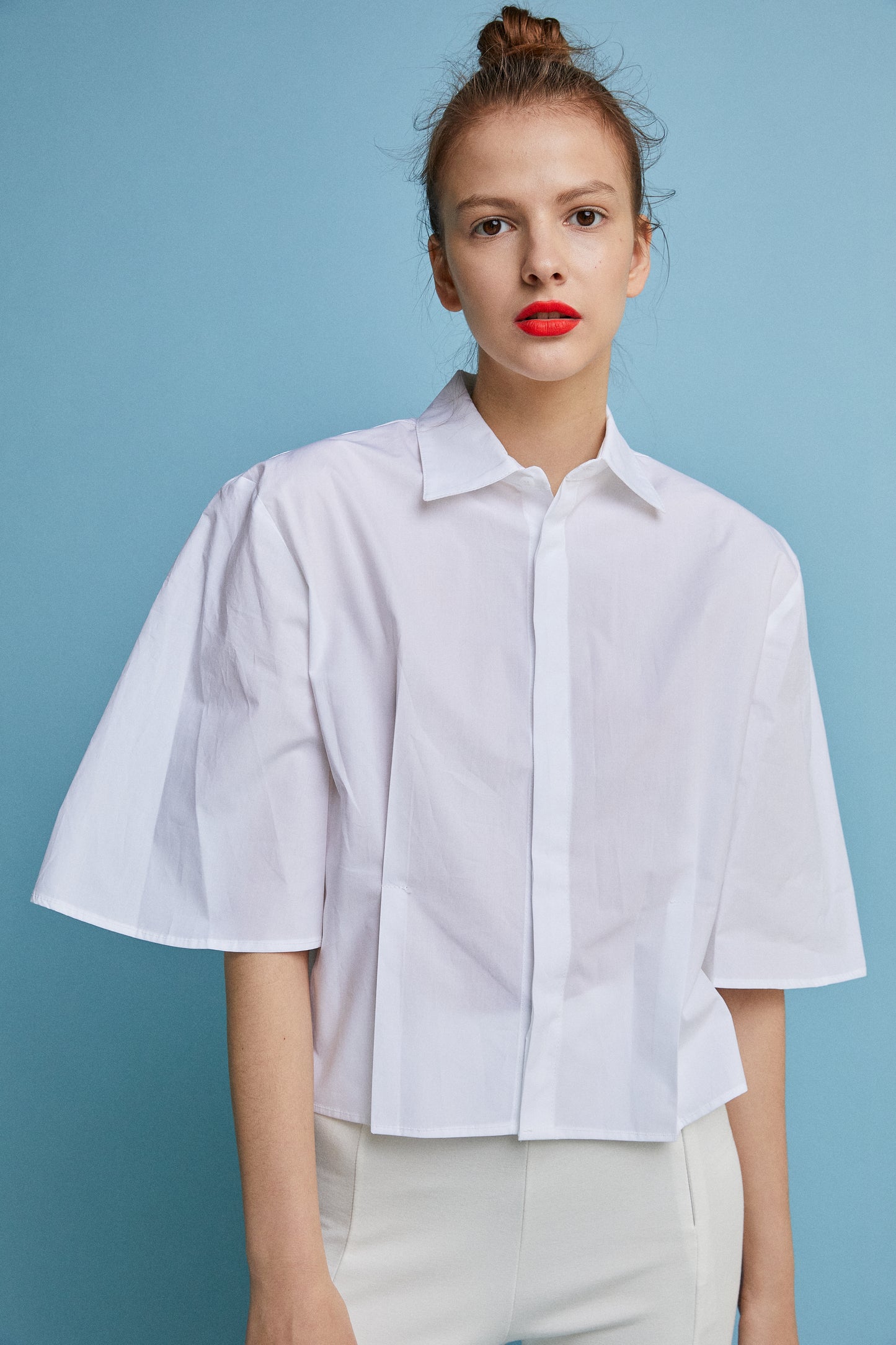 Volume Sleeve Cotton Shirt, White