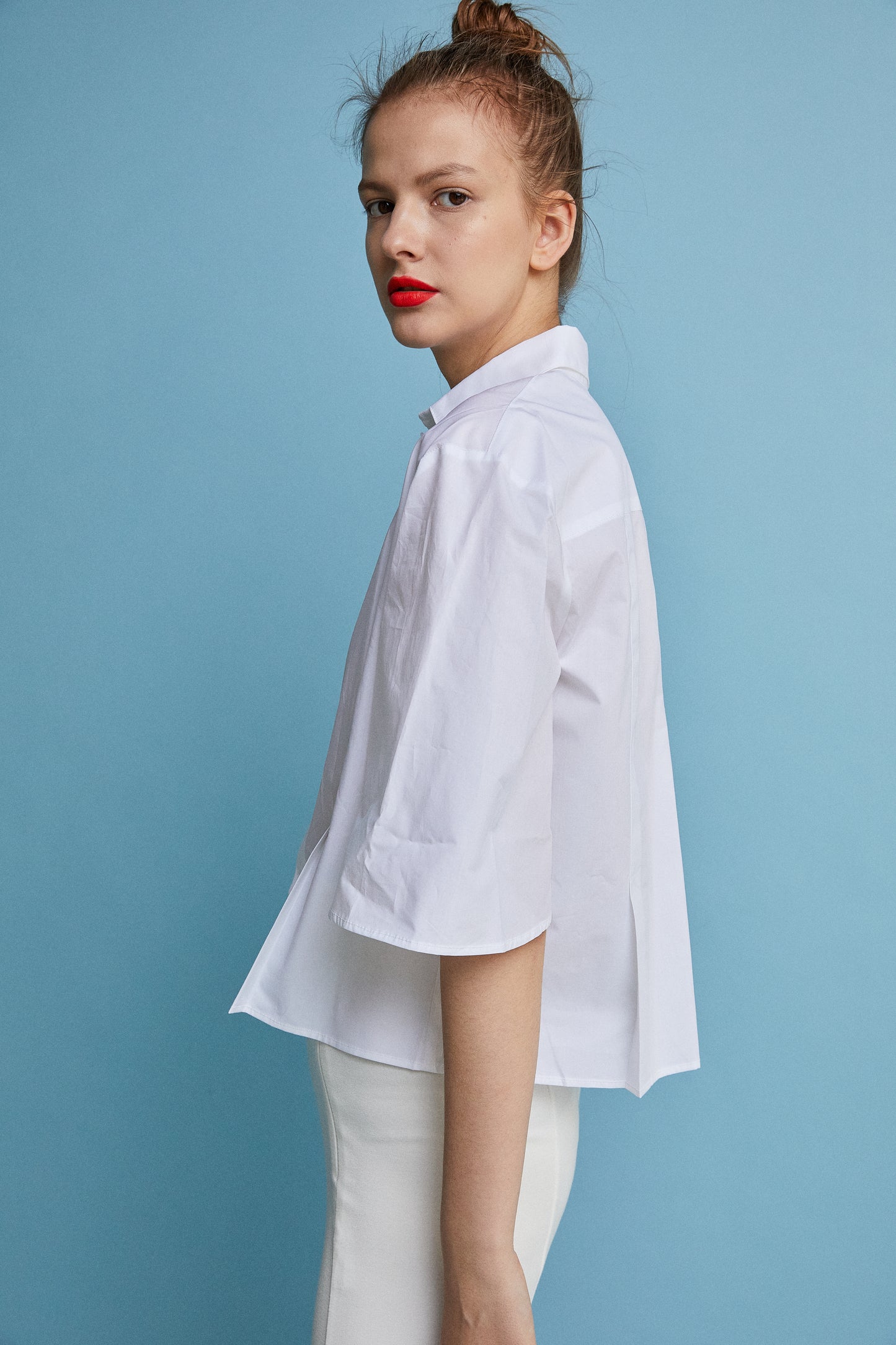 Volume Sleeve Cotton Shirt, White