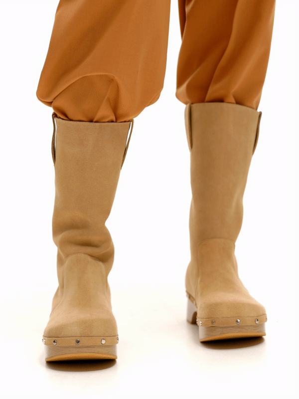 Suede Riding Boots, Camel