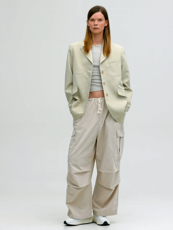 Oversized Parachute Pants, Egret