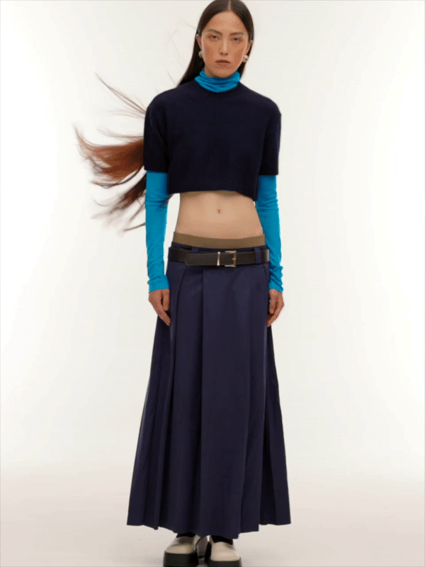 Faux-Suede Layer Skirt, Navy