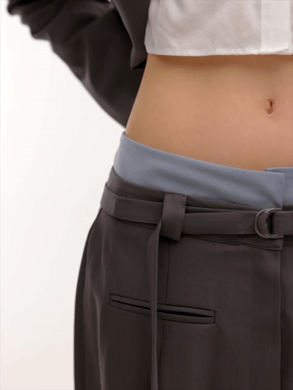 Double Waistband Trousers, Dark Grey