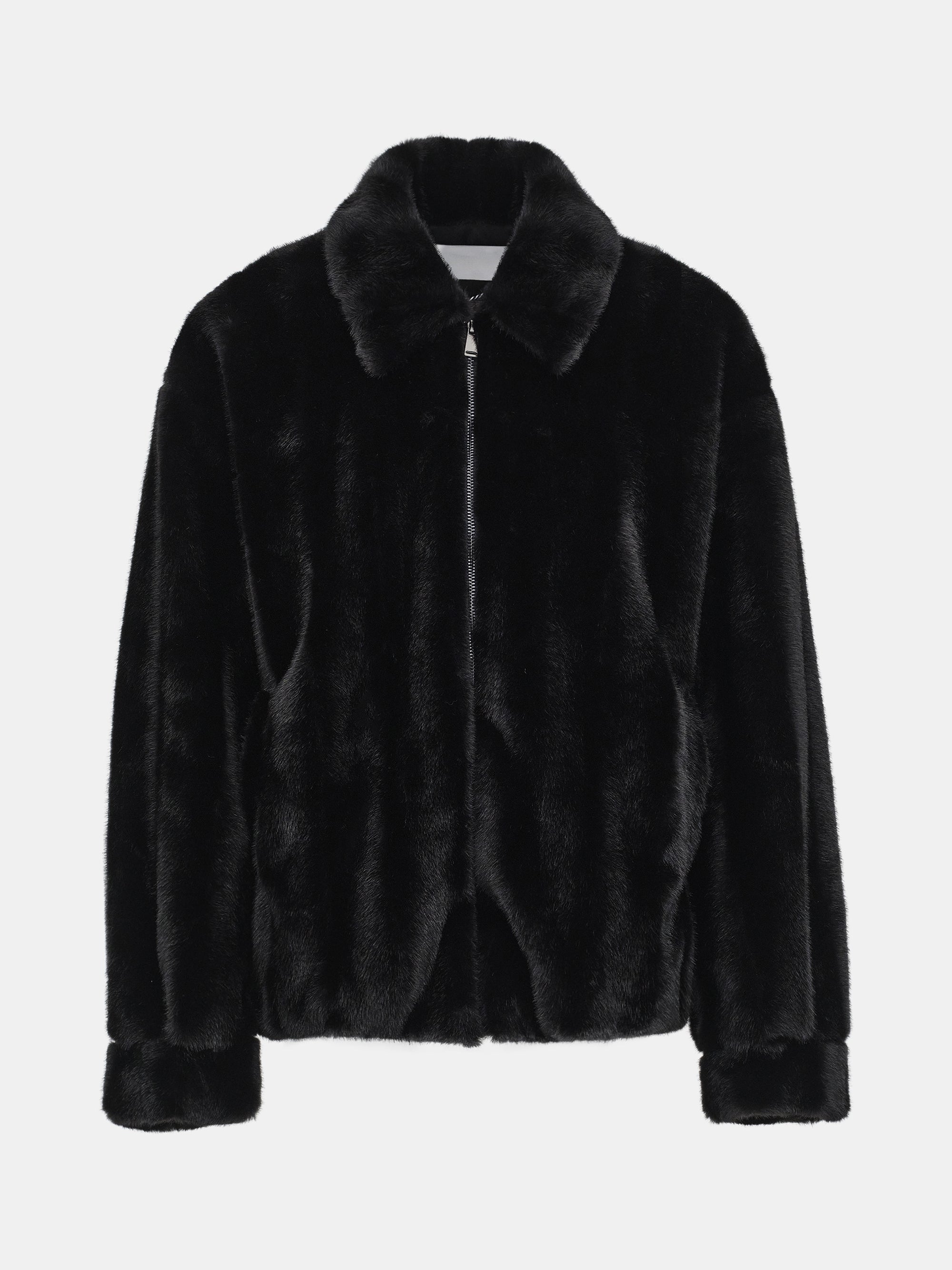 Faux-Fur Zip Bomber Jacket, Black