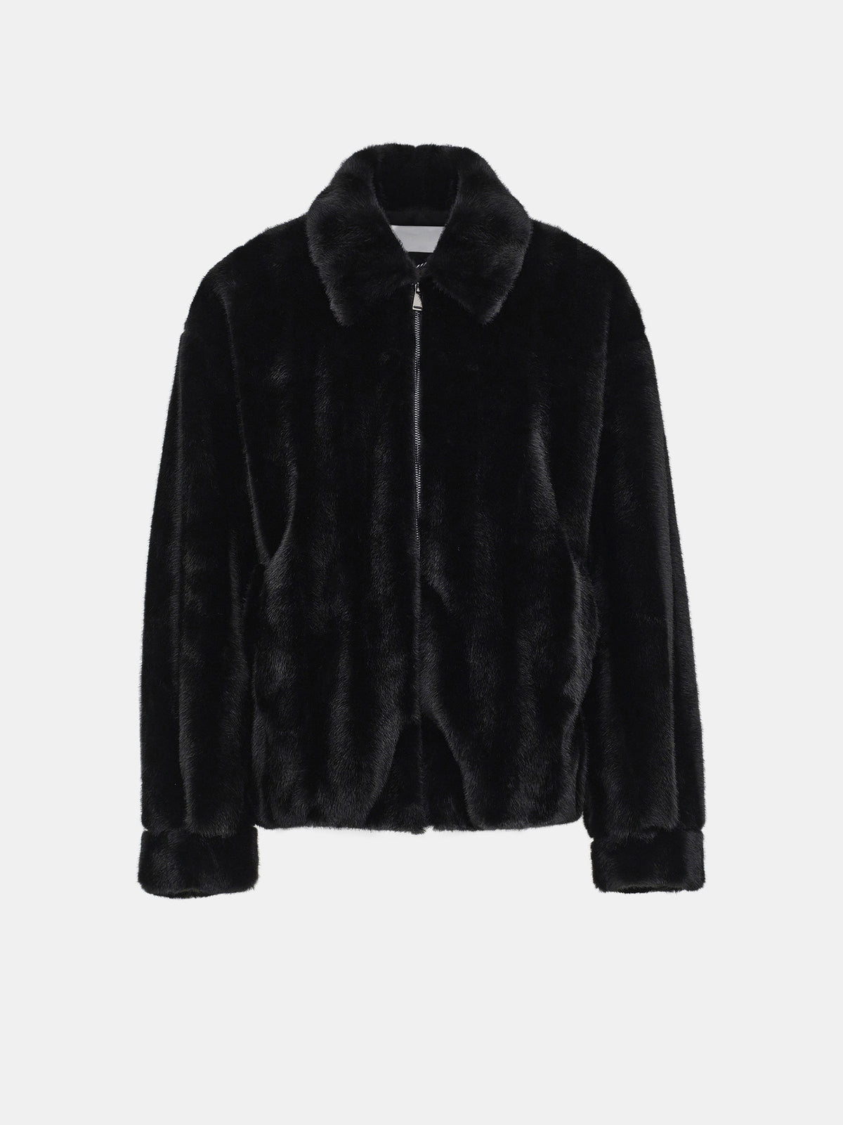 Tate Faux-Fur Zip Bomber Jacket, Black