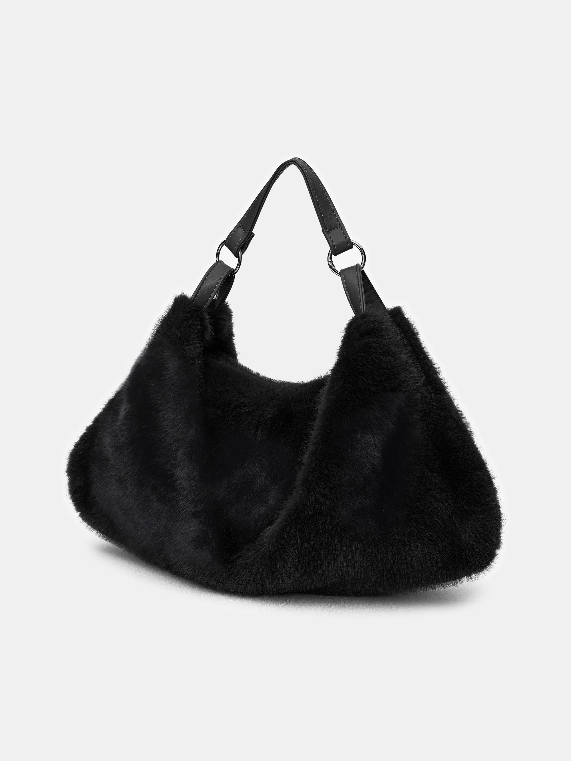 Faux-Fur Draped Tote, Black