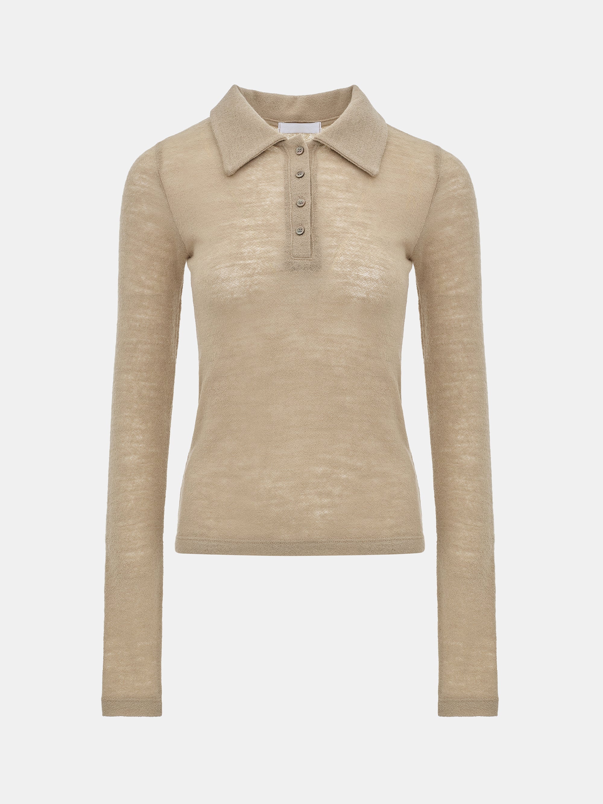 Semi-Sheer Wool Polo, Beige