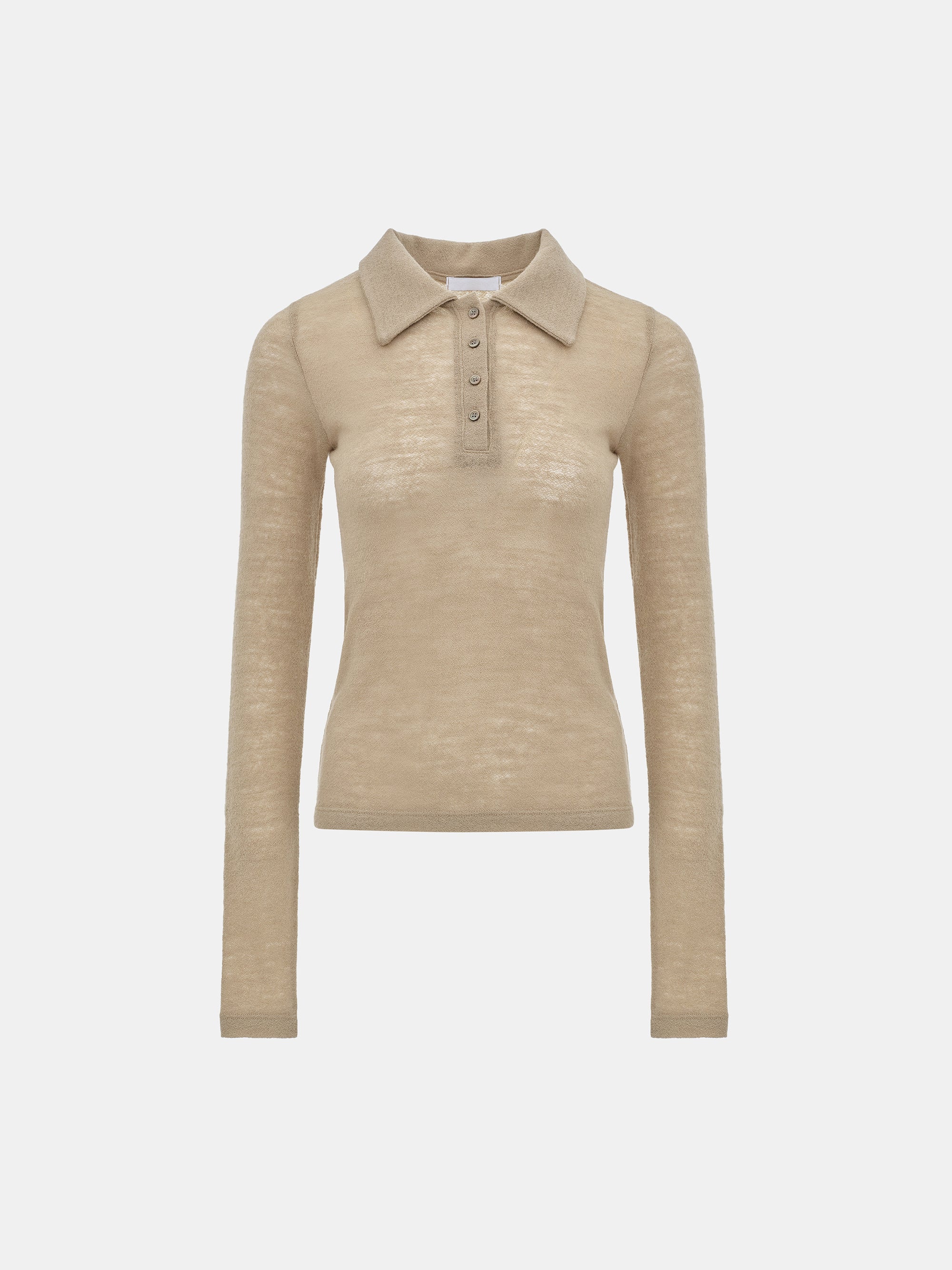 Semi-Sheer Wool Polo, Beige