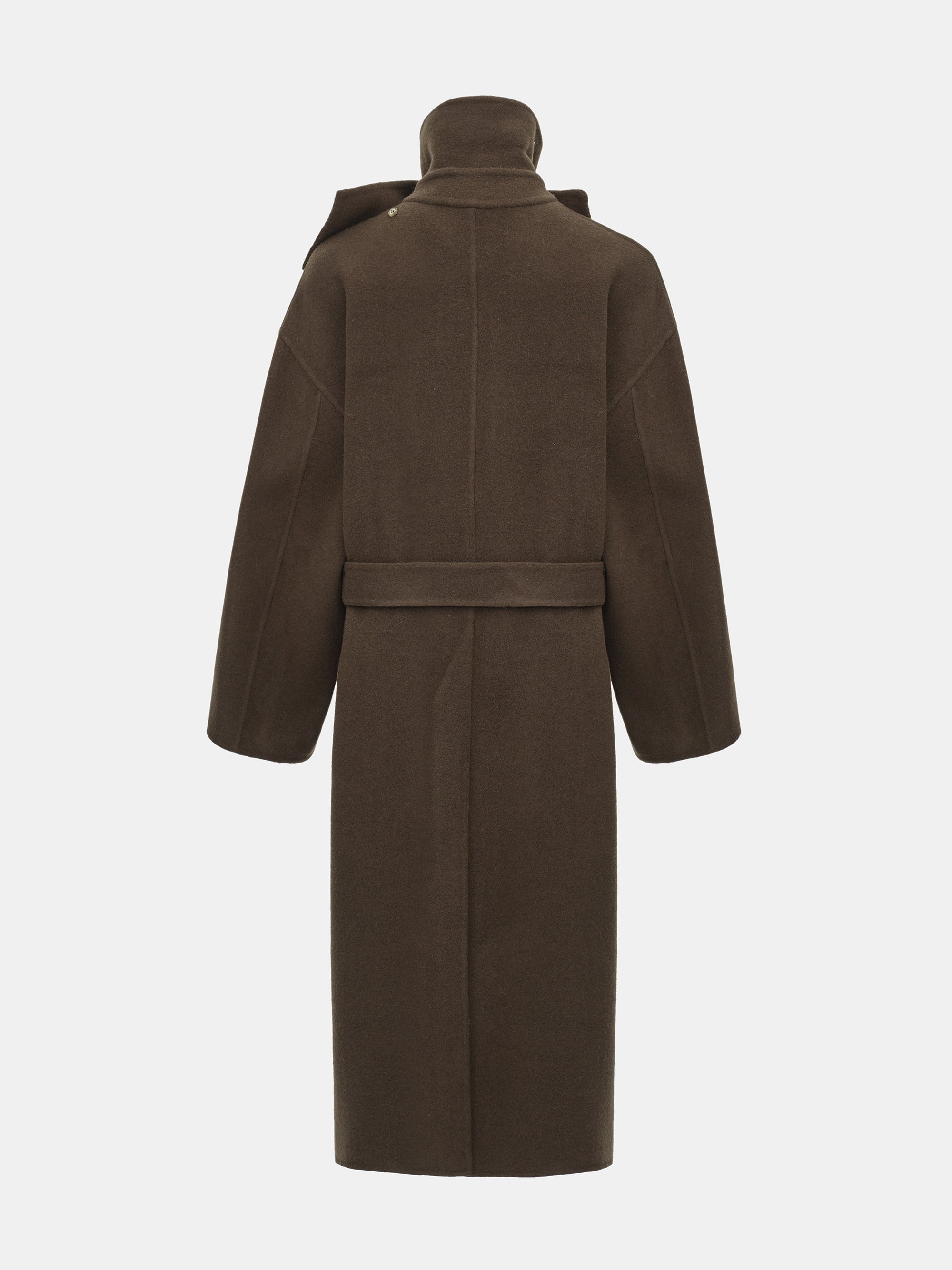 Funnel-Neck Wool Coat, Brown