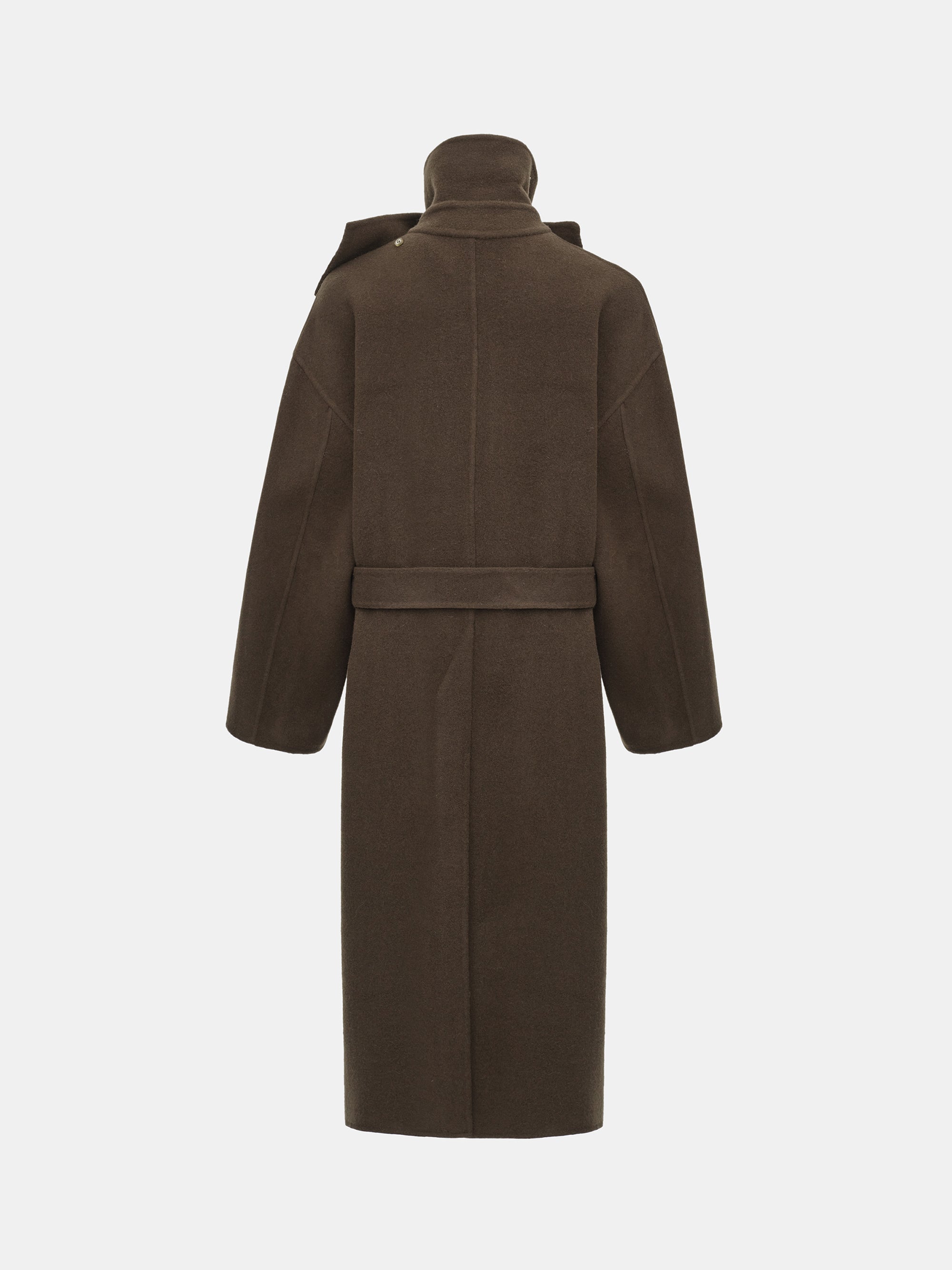 Funnel-Neck Wool Coat, Brown