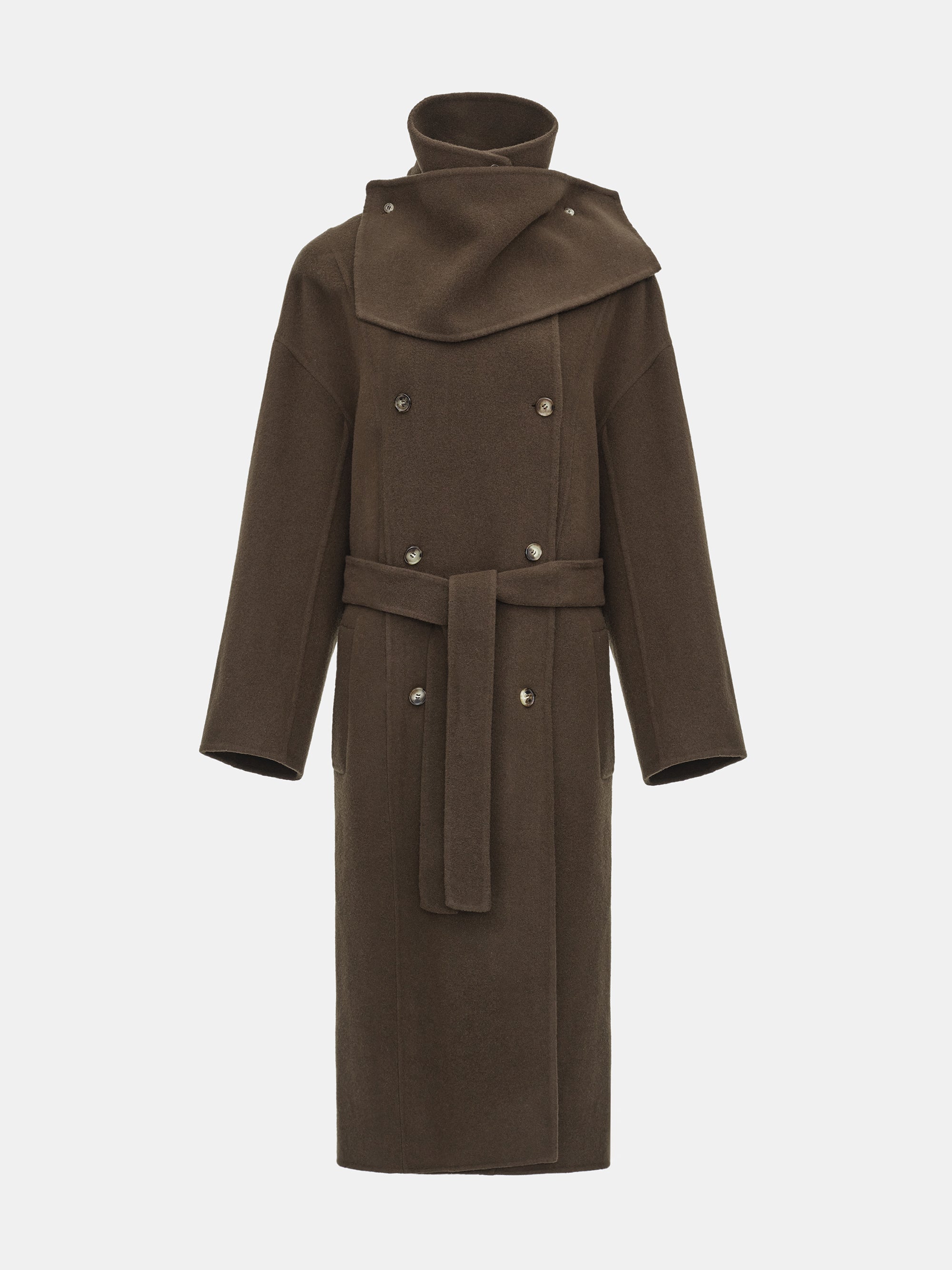 Funnel-Neck Wool Coat, Brown
