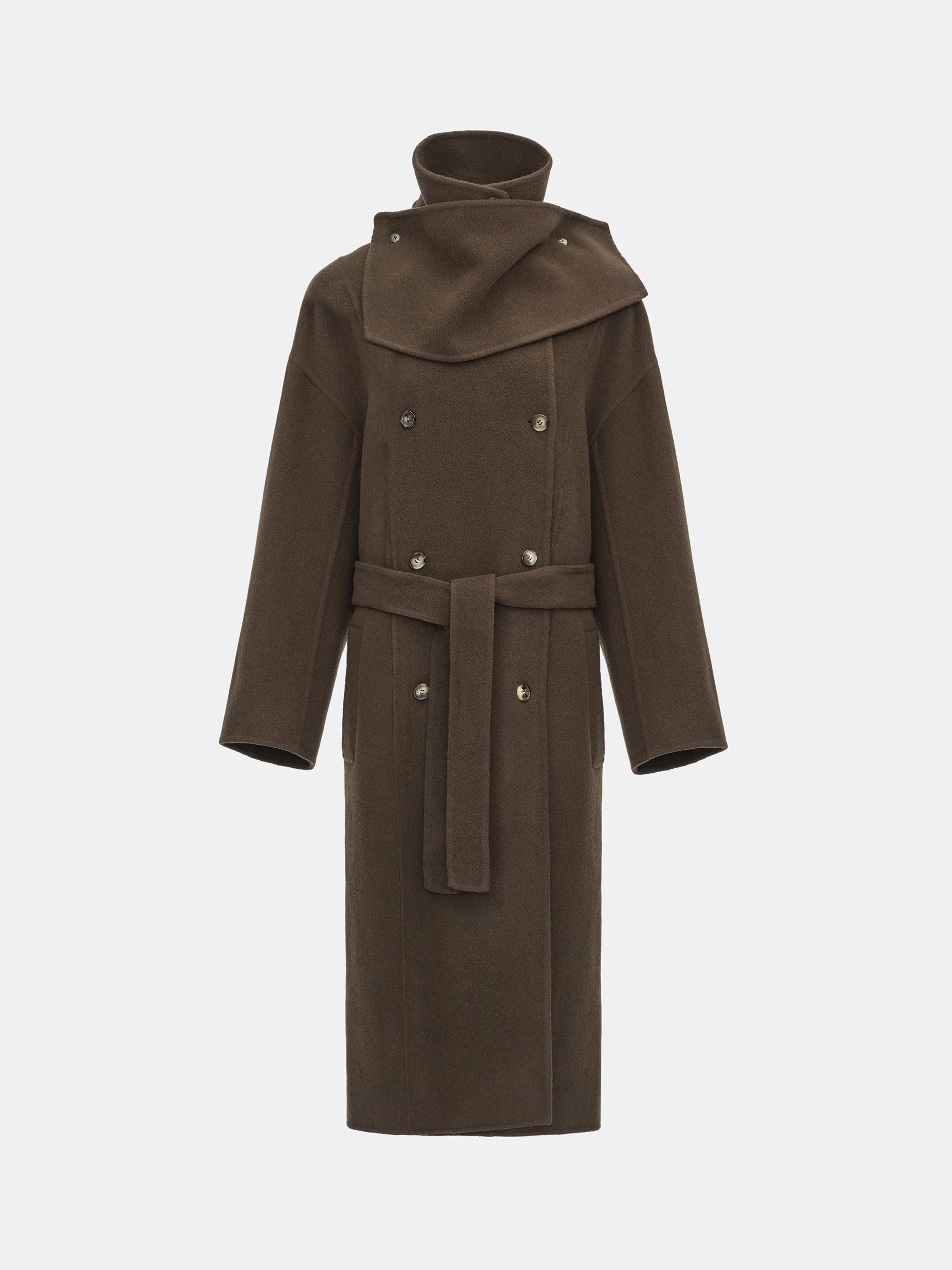 Funnel-Neck Wool Coat, Brown