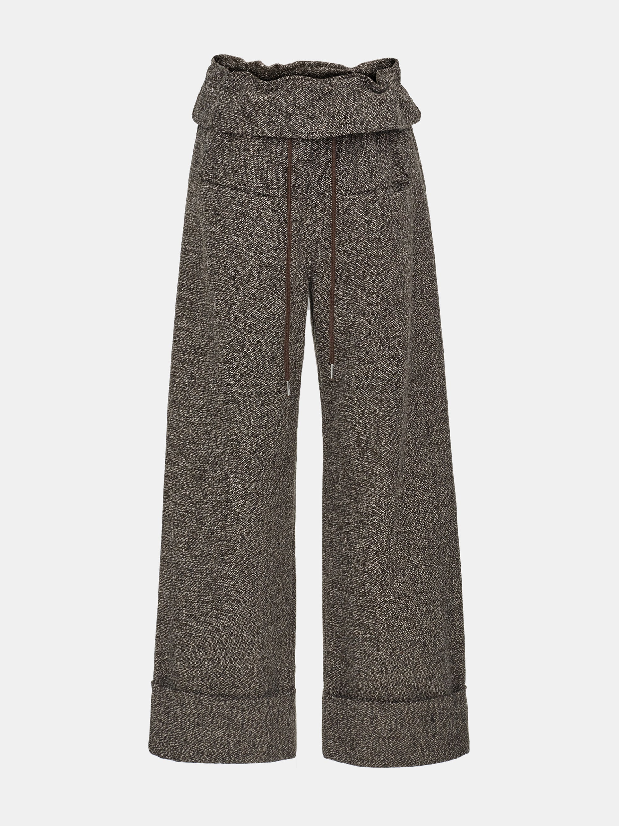 Foldover Drawstring Trousers, Brown