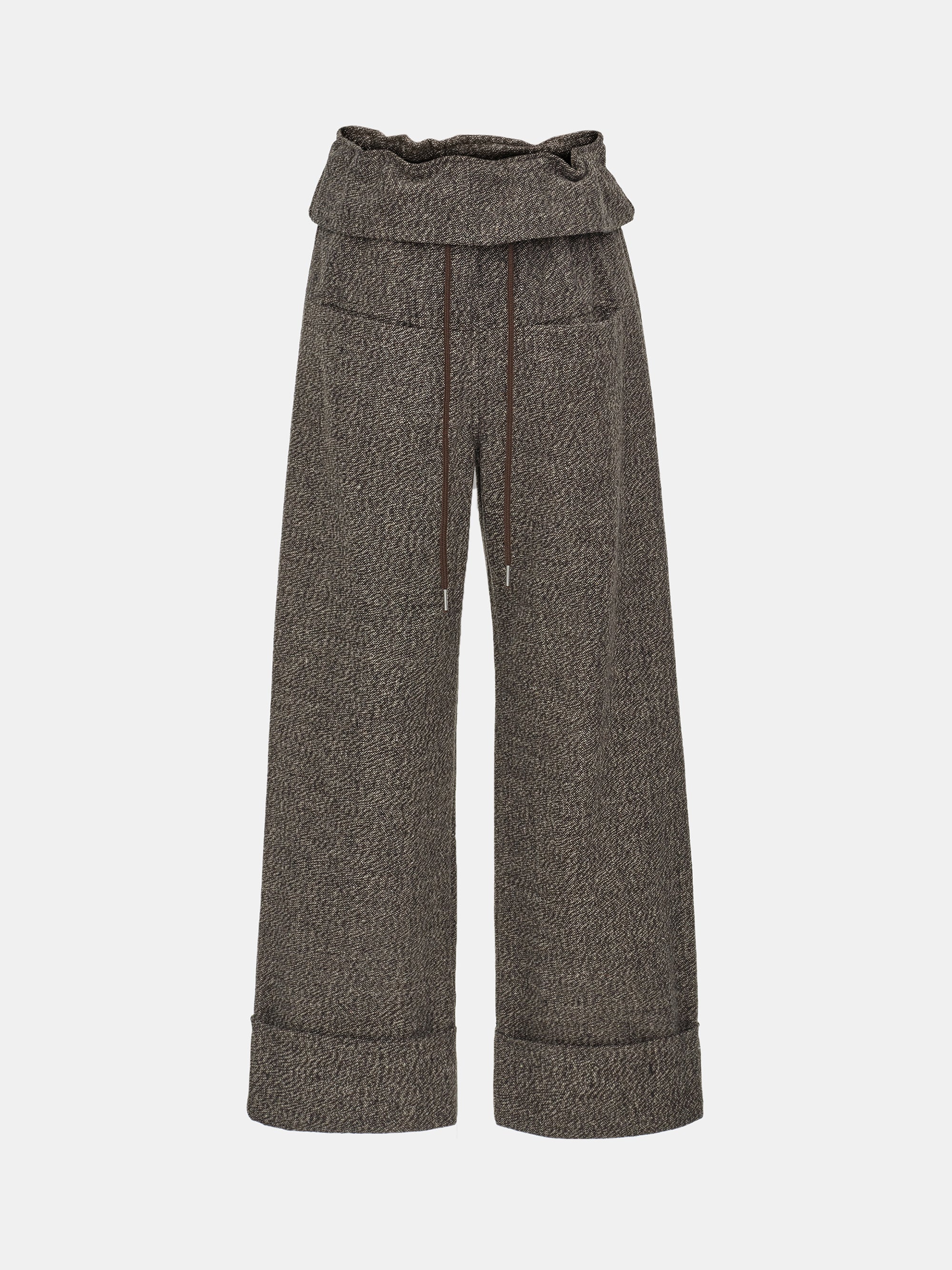 Foldover Drawstring Trousers, Brown