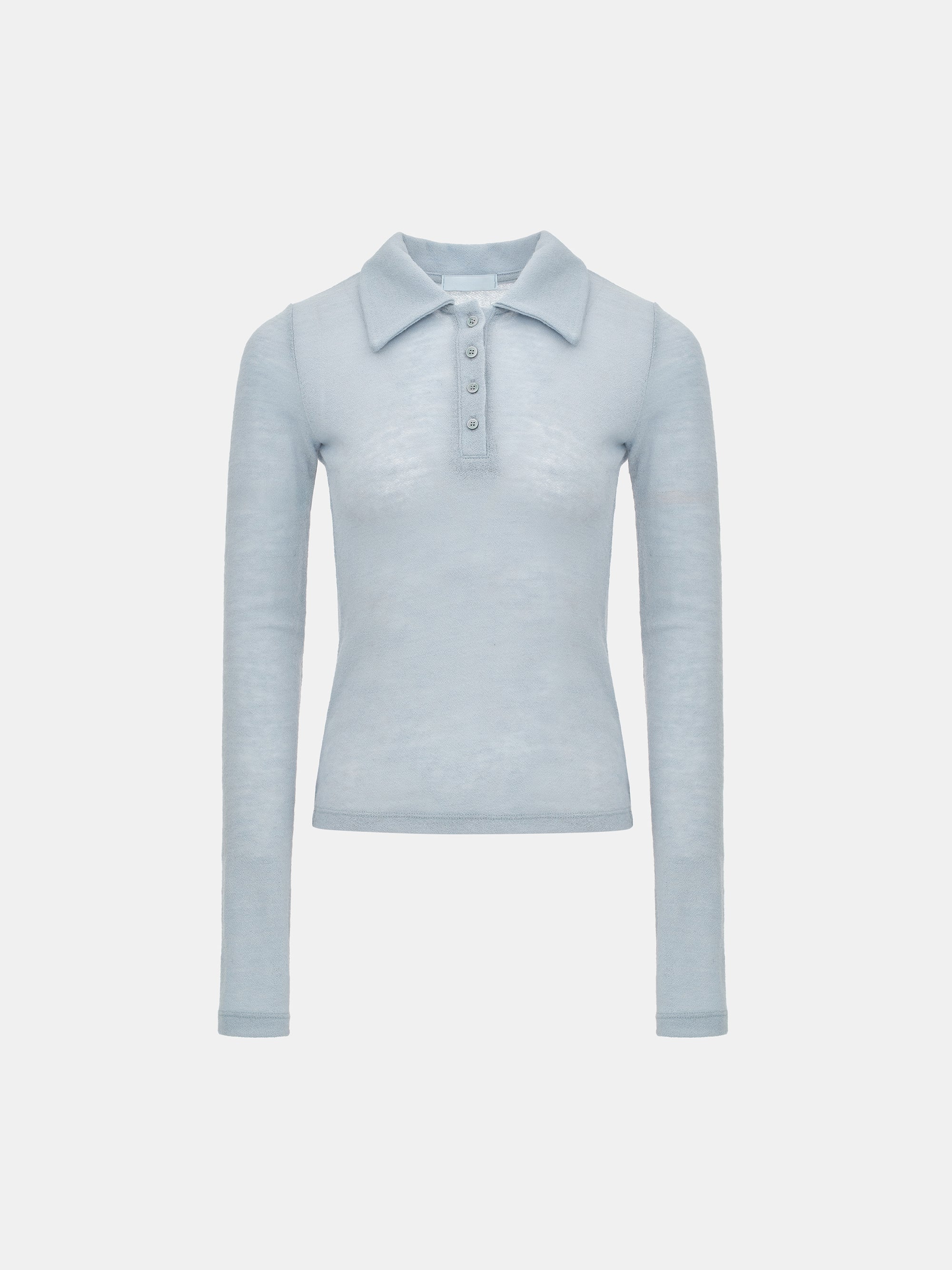 Semi-Sheer Wool Polo, Pale Blue