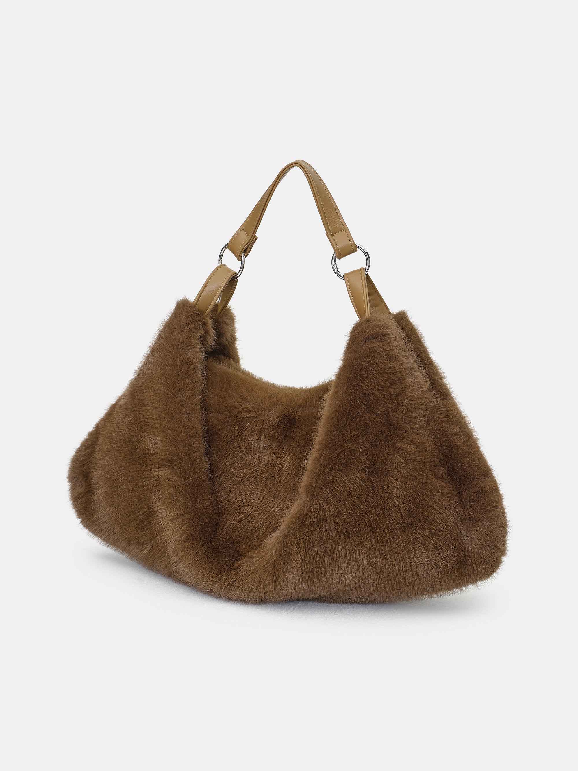 Faux-Fur Draped Tote, Brown