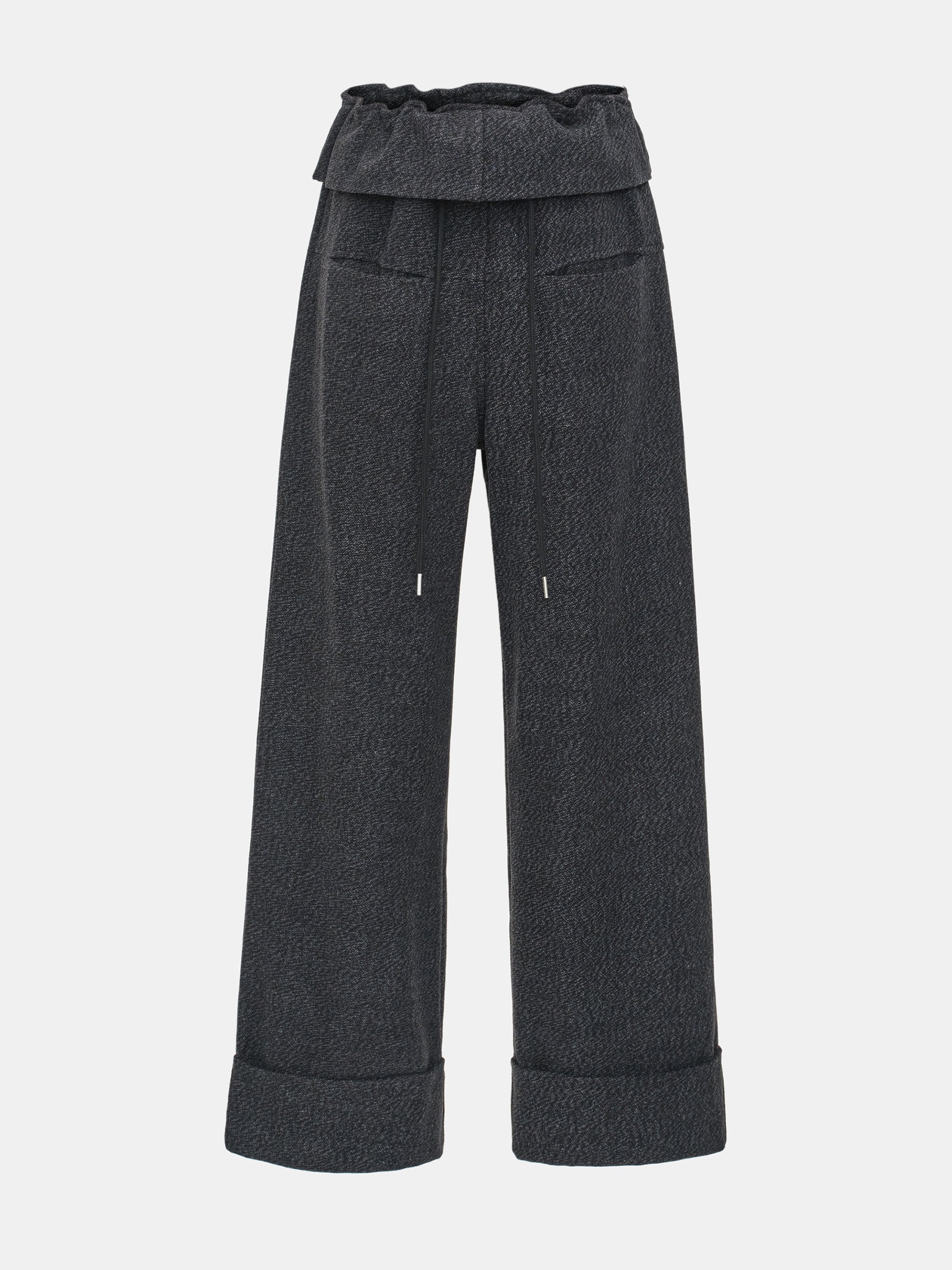 Foldover Drawstring Trousers, Charcoal