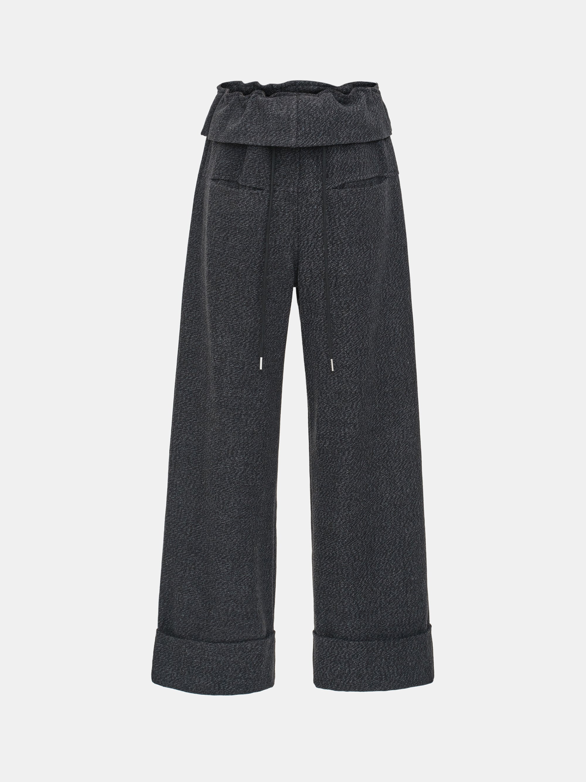 Foldover Drawstring Trousers, Charcoal