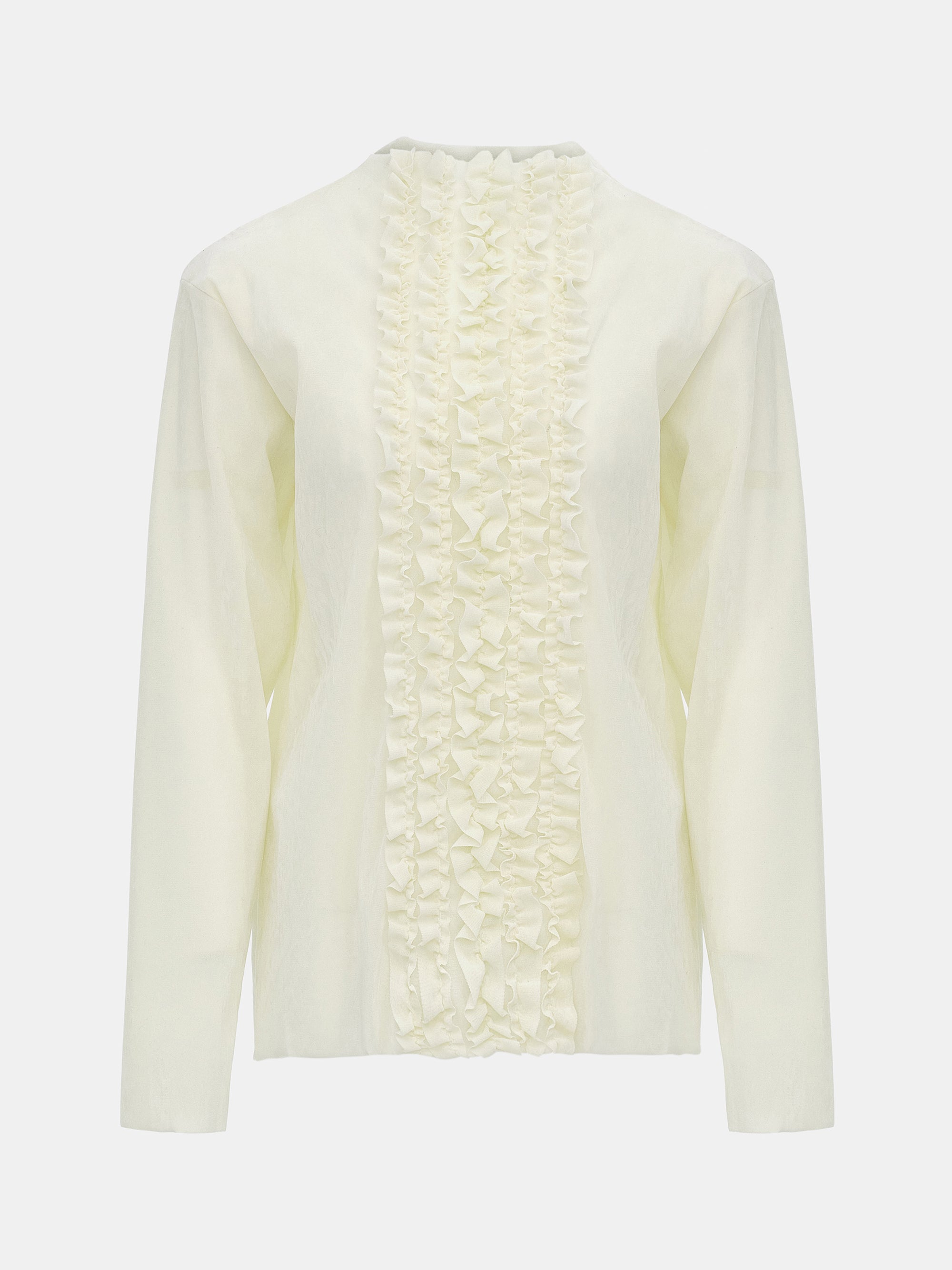 Velvet Mesh Ruffle Top, Ivory