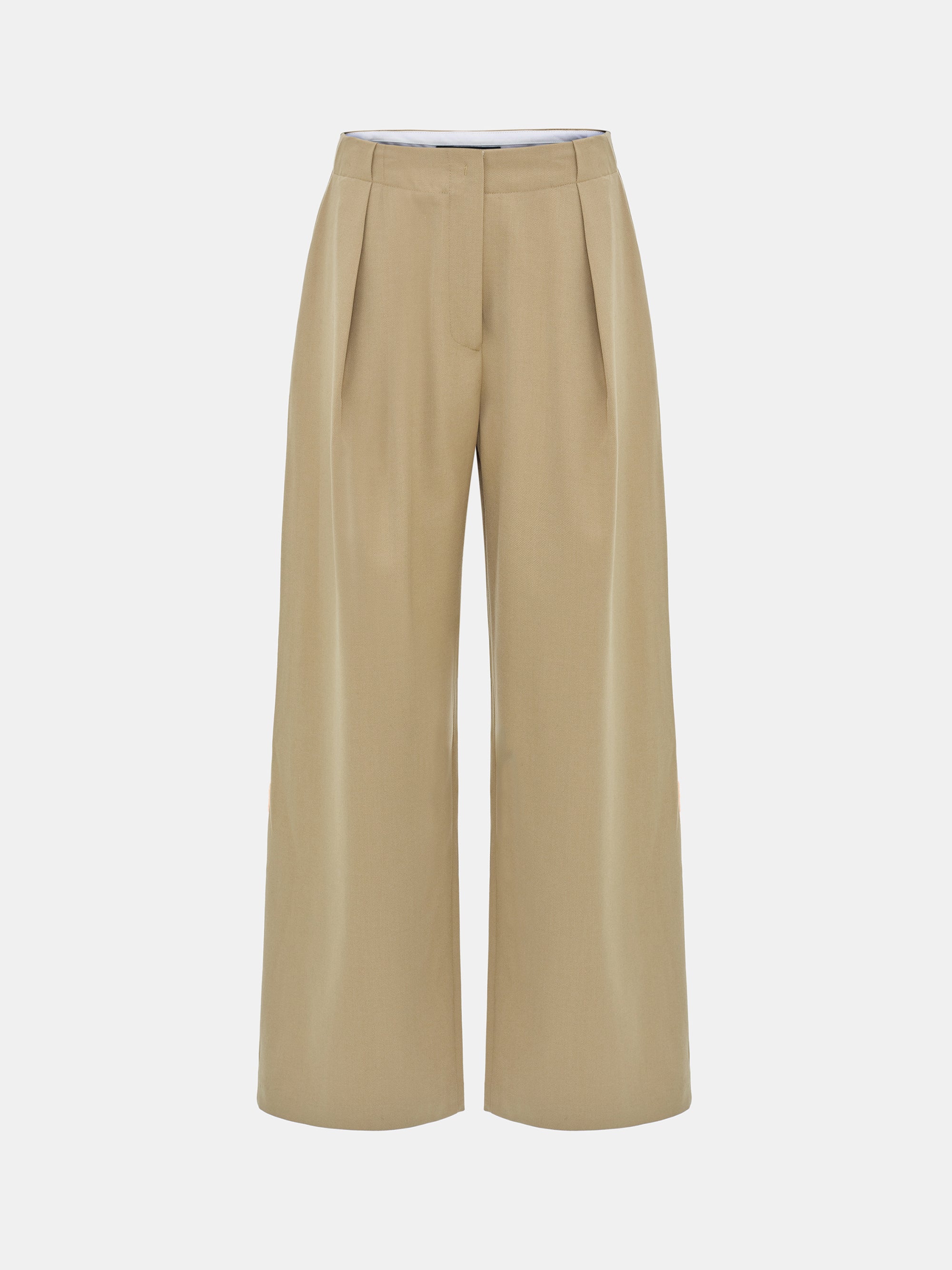 Single Pleated Trousers, Beige