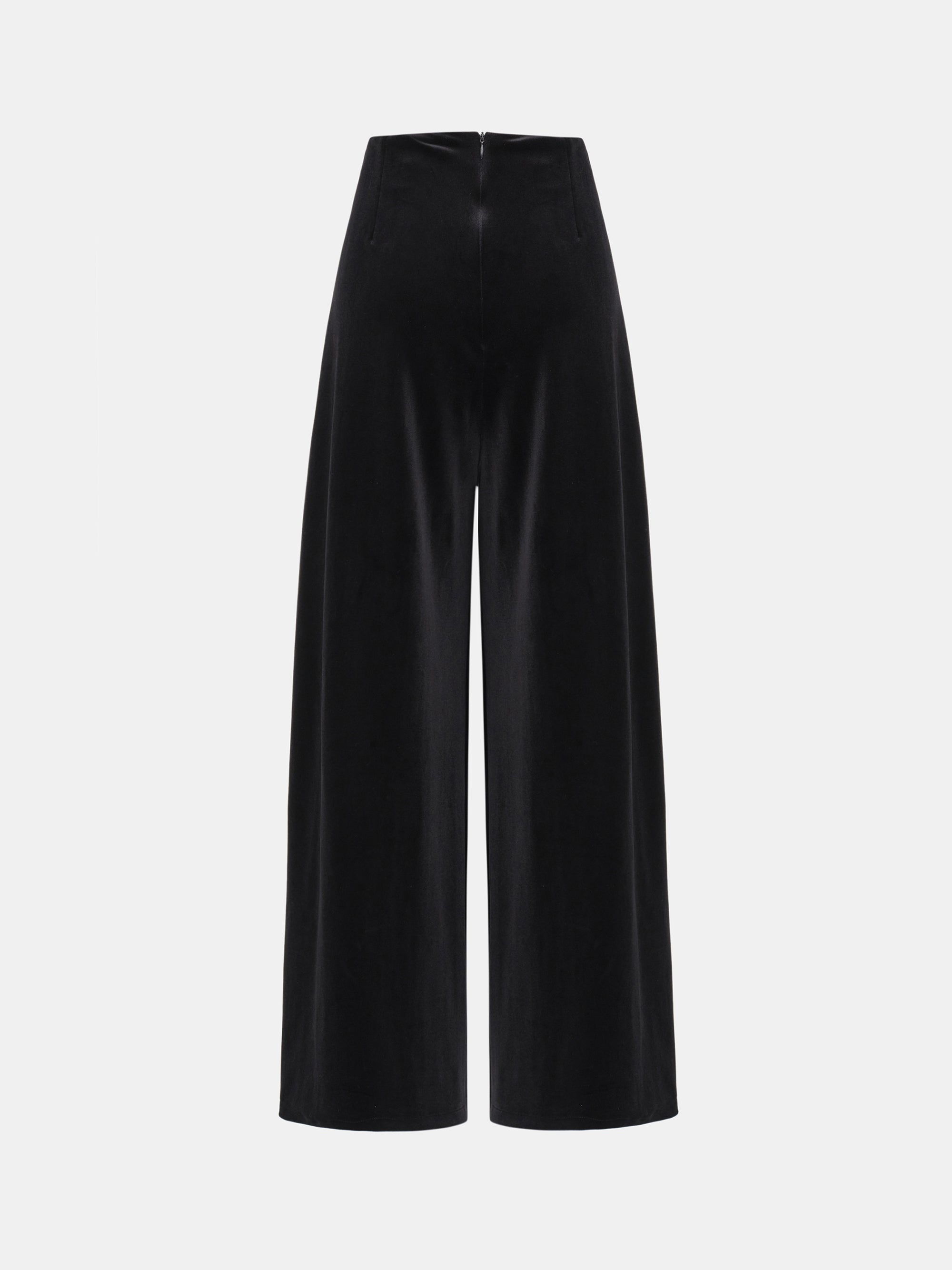 Wide-Leg Velvet Trousers, Black