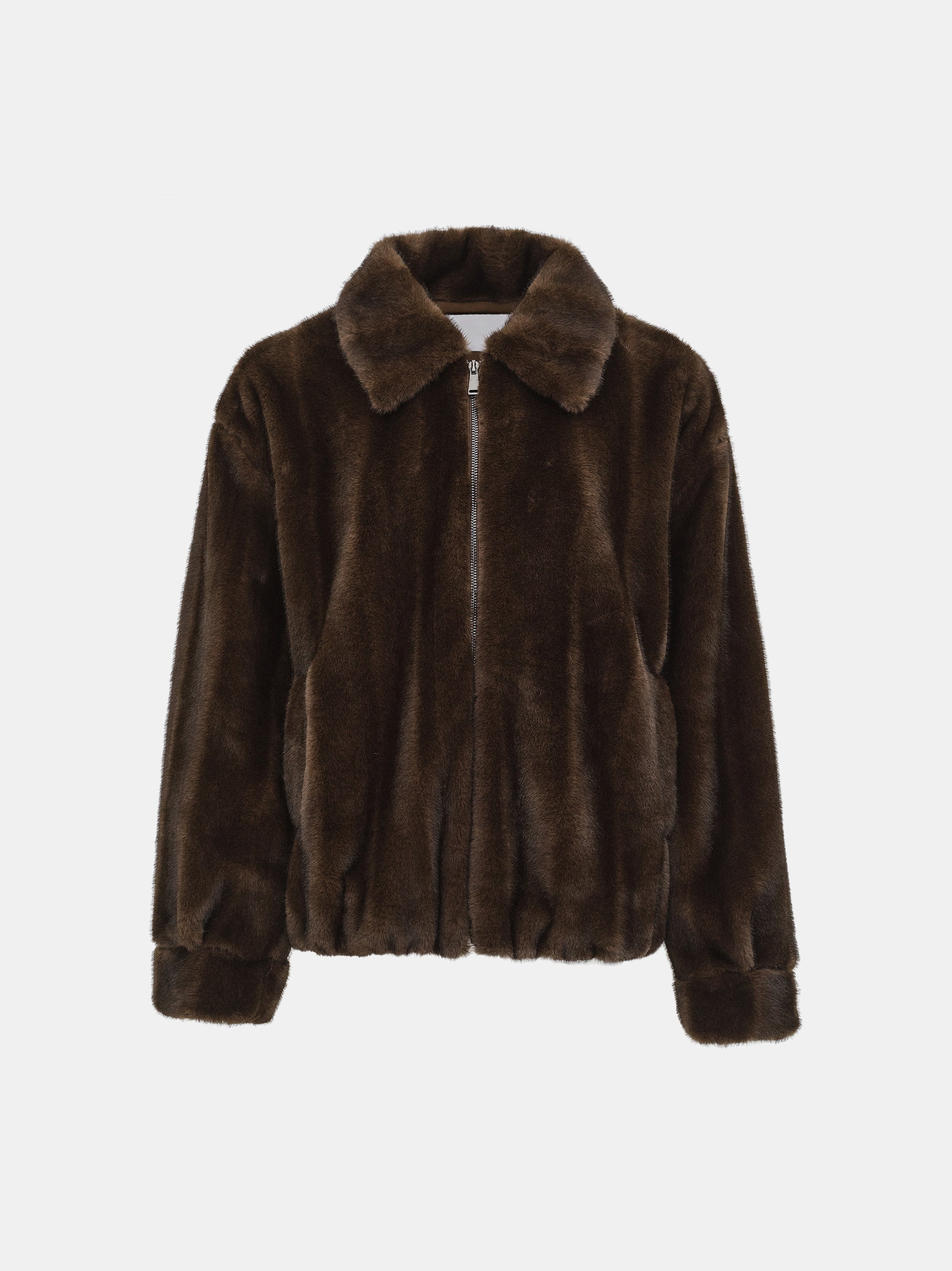 Faux-Fur Zip Bomber Jacket, Brown