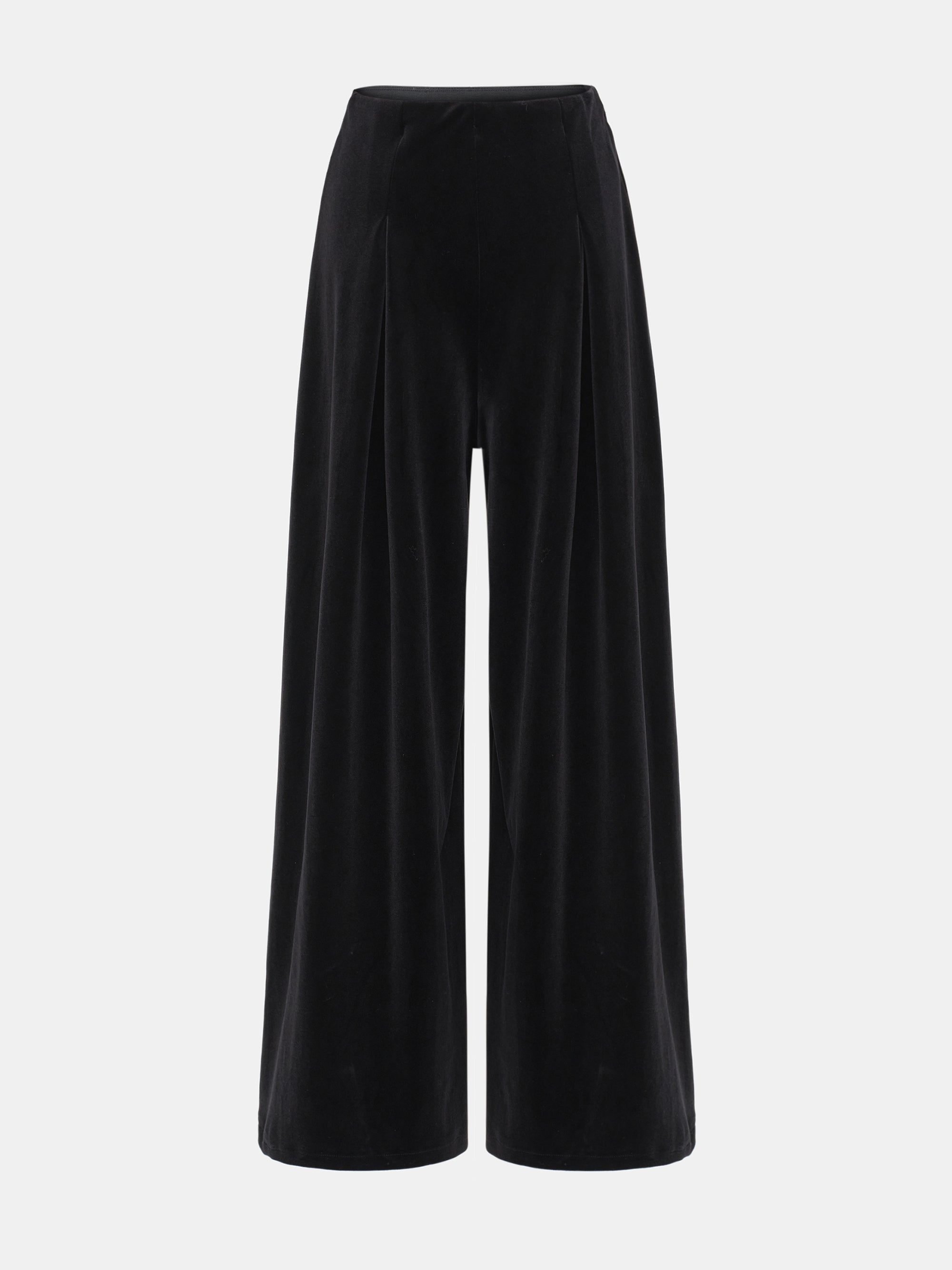 Wide-Leg Velvet Trousers, Black