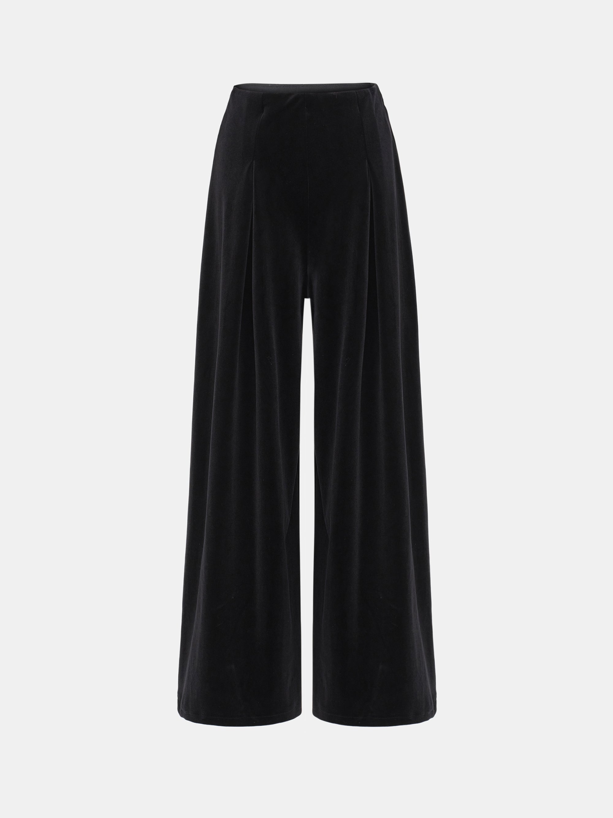 Wide-Leg Velvet Trousers, Black