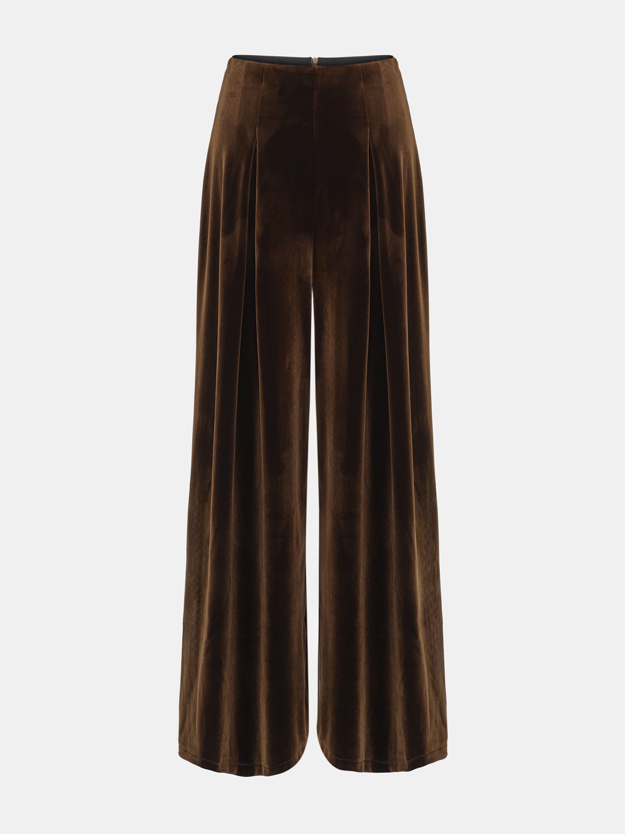 Wide-Leg Velvet Trousers, Brown