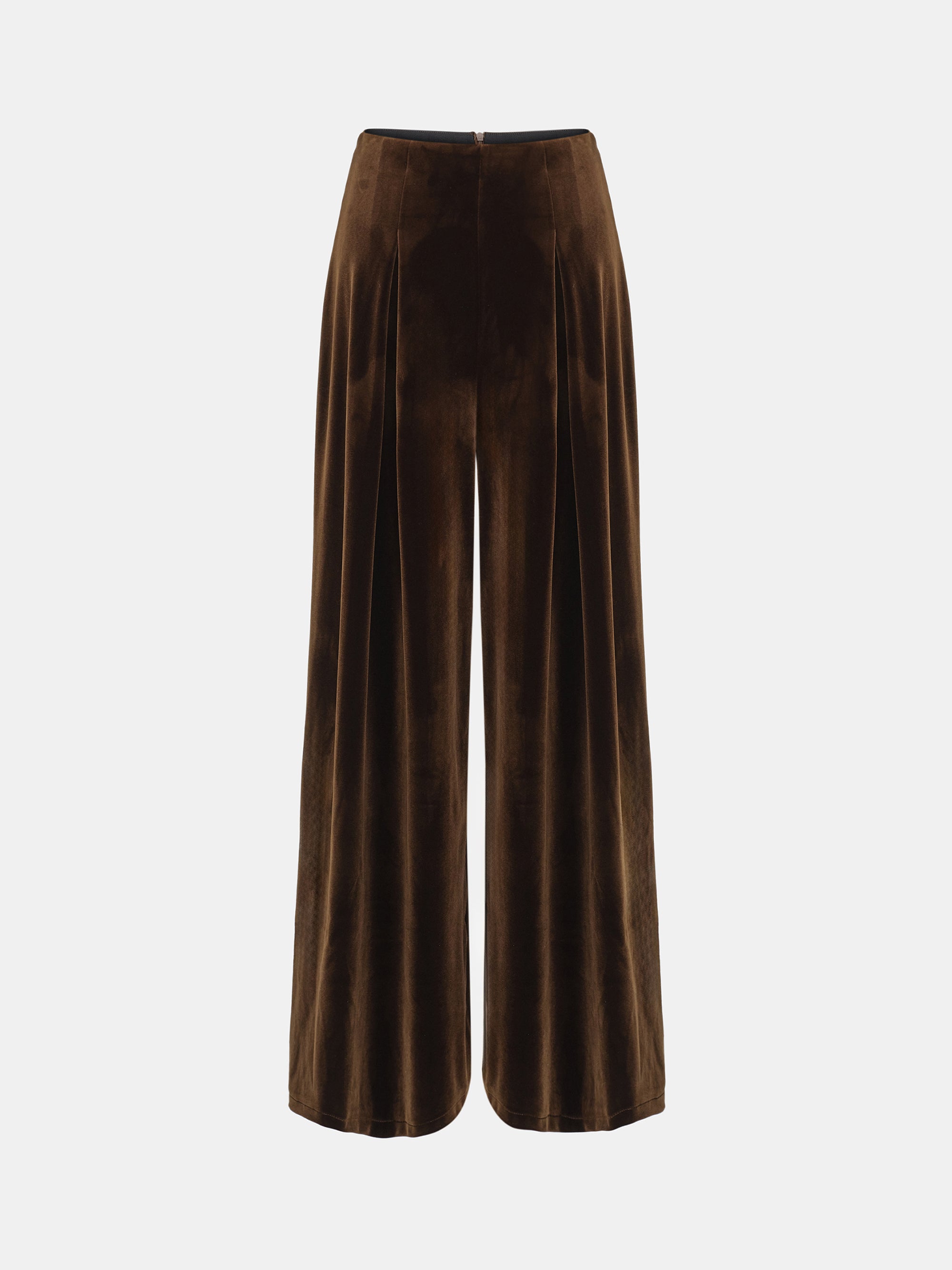 Wide-Leg Velvet Trousers, Brown