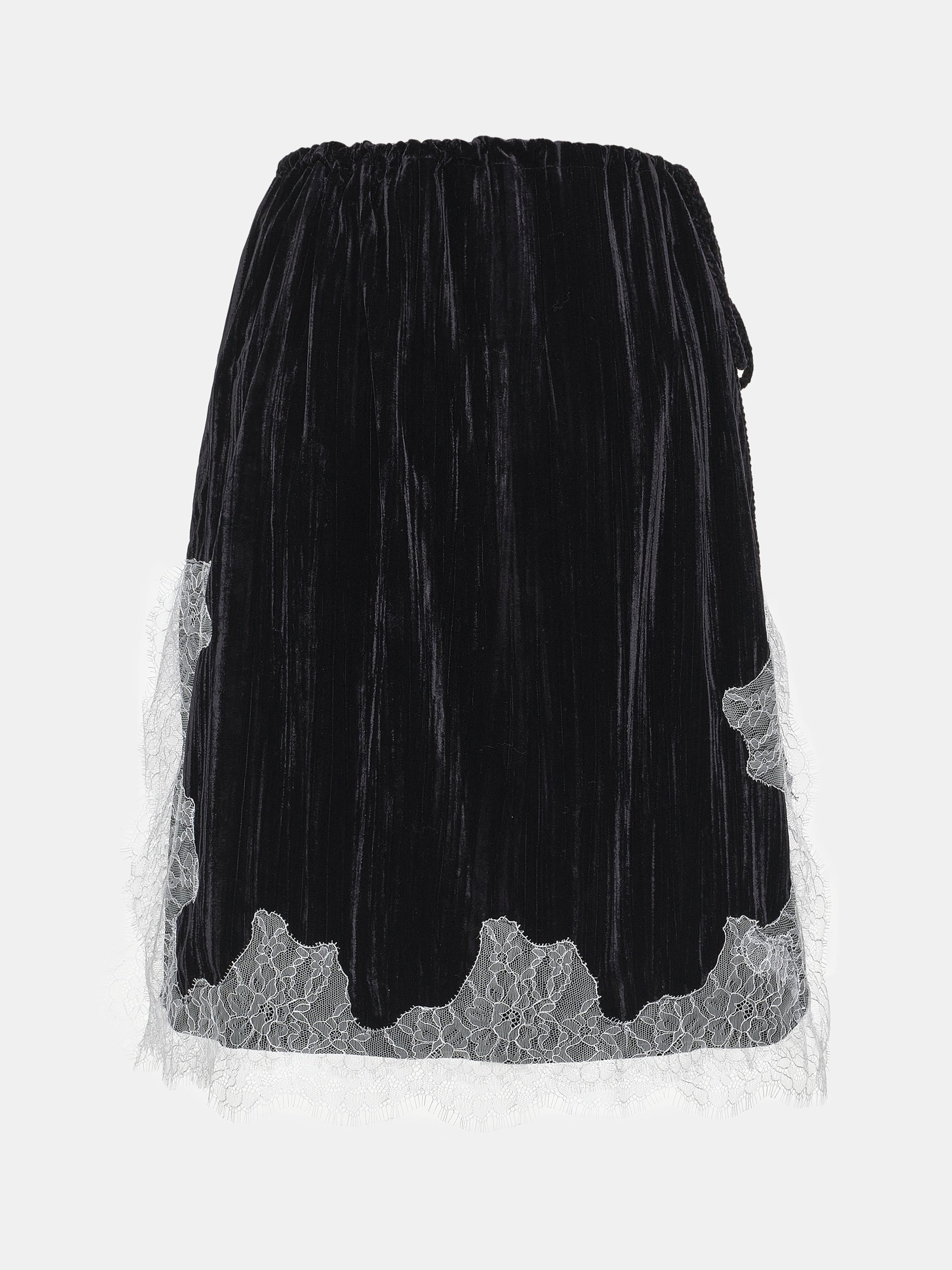 Lace-Trimmed Velvet Skirt, Black