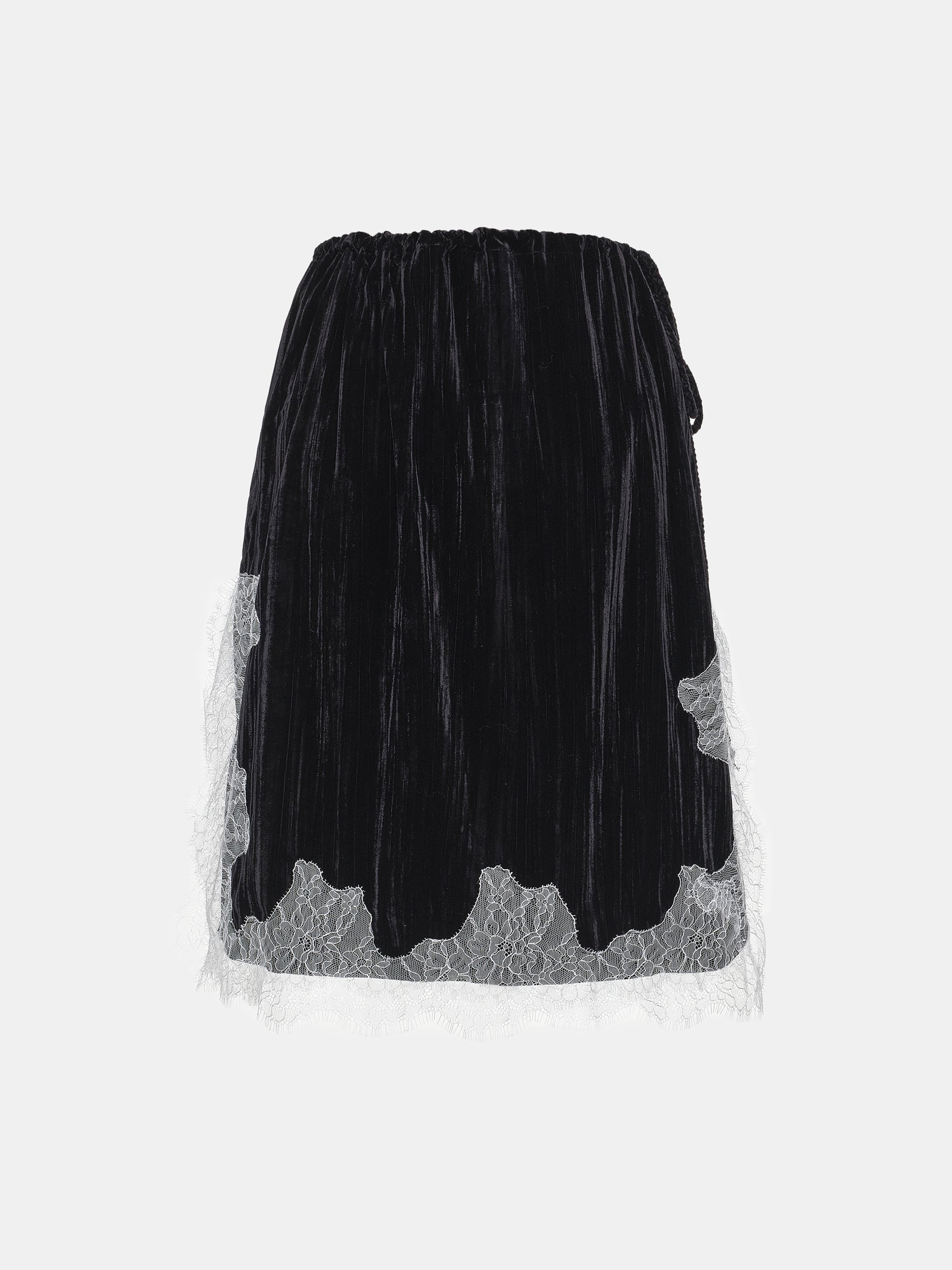 Lace-Trimmed Velvet Skirt, Black