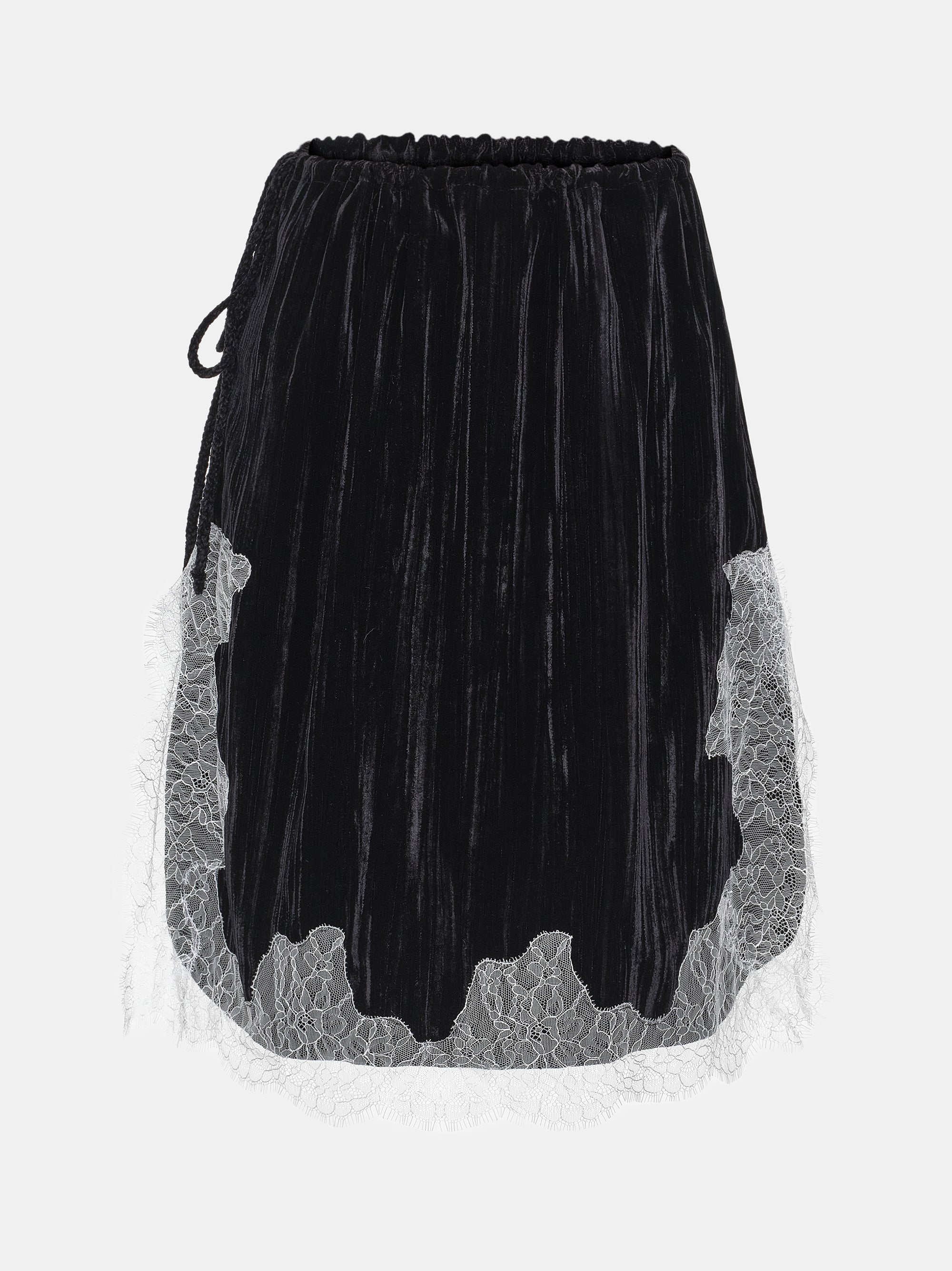 Lace-Trimmed Velvet Skirt, Black