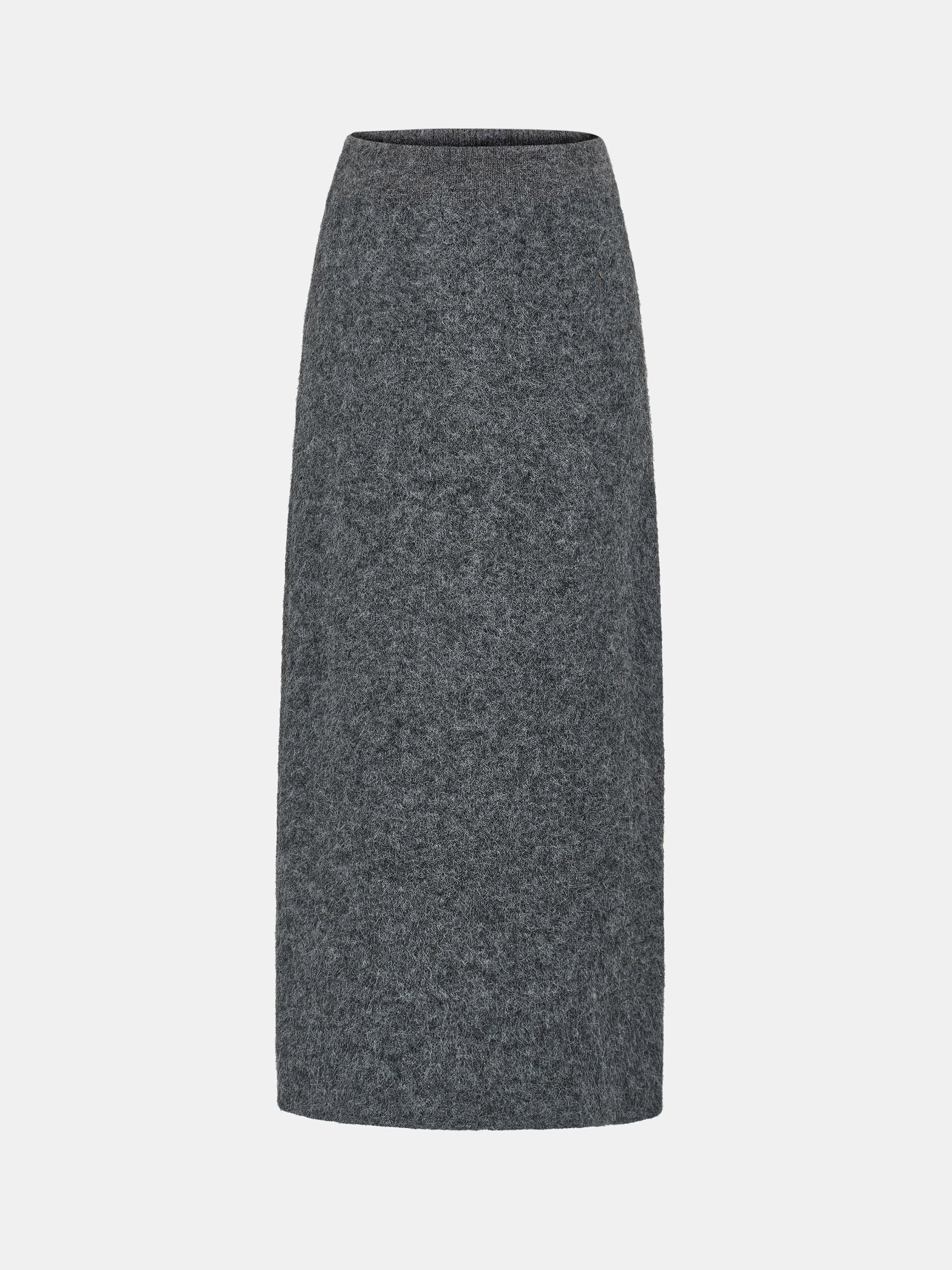 Brushed Knit Cardigan & Skirt Set, Charcoal