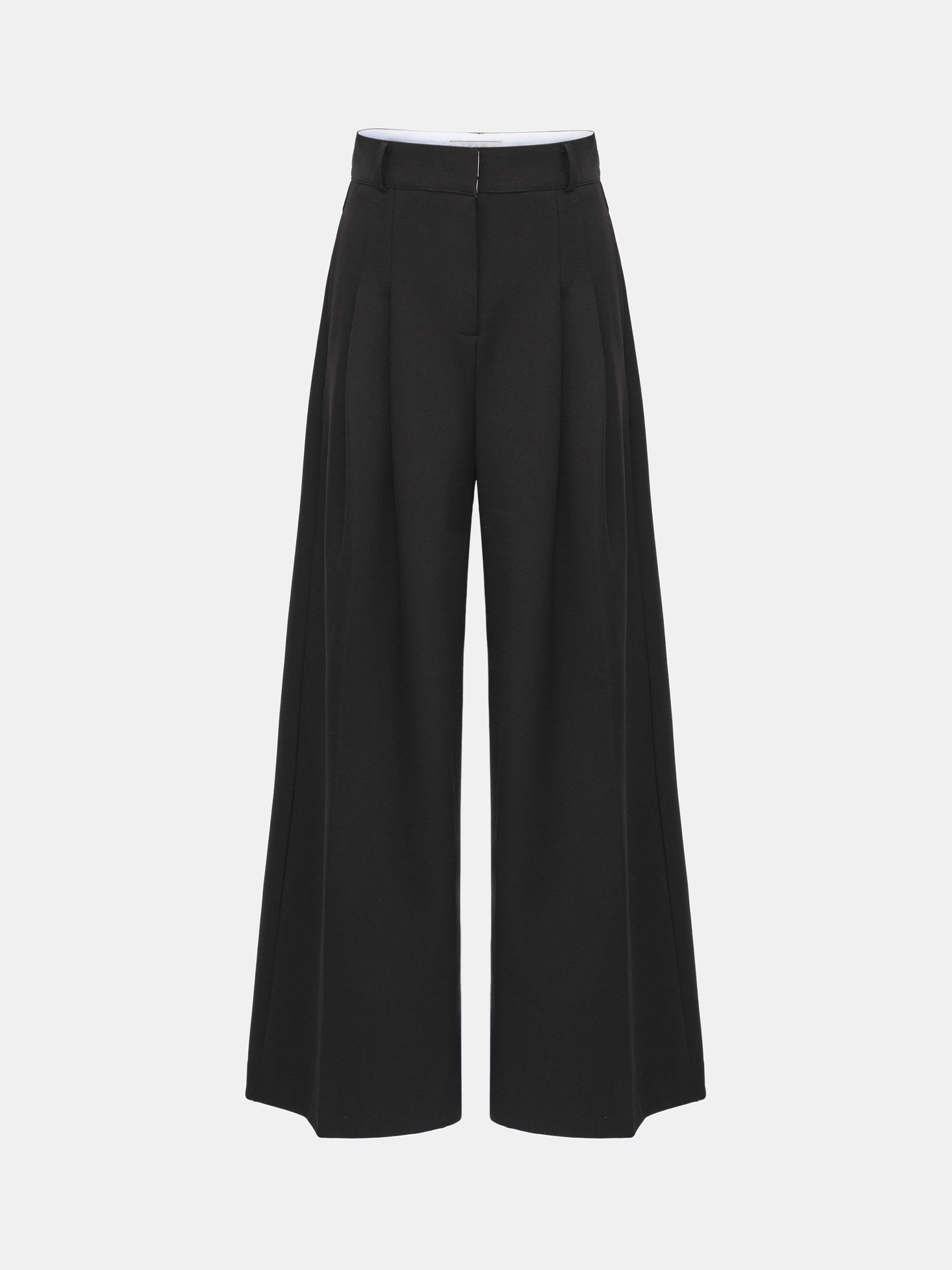 Wide Double Pleated Trousers, Black