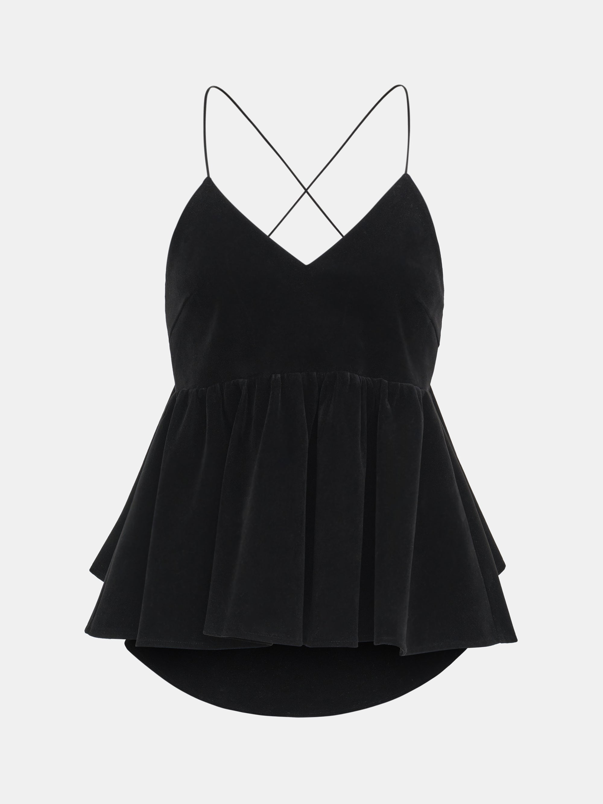 Suede Effect Peplum Strappy Top, Black